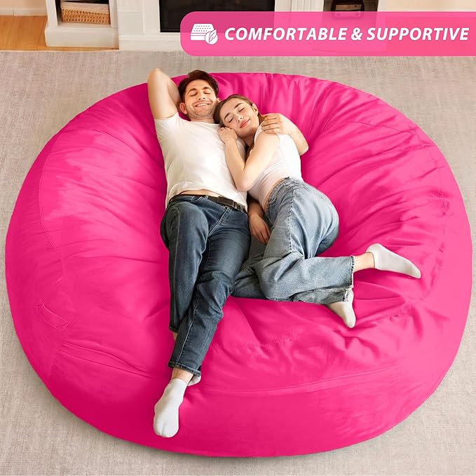 HABUTWAY XX-Large Bean Bag Chair: Giant 7' Memory Foam Furniture Bean Bag Chairs for Adults with Microfiber Cover 7Ft (Hot Pink)