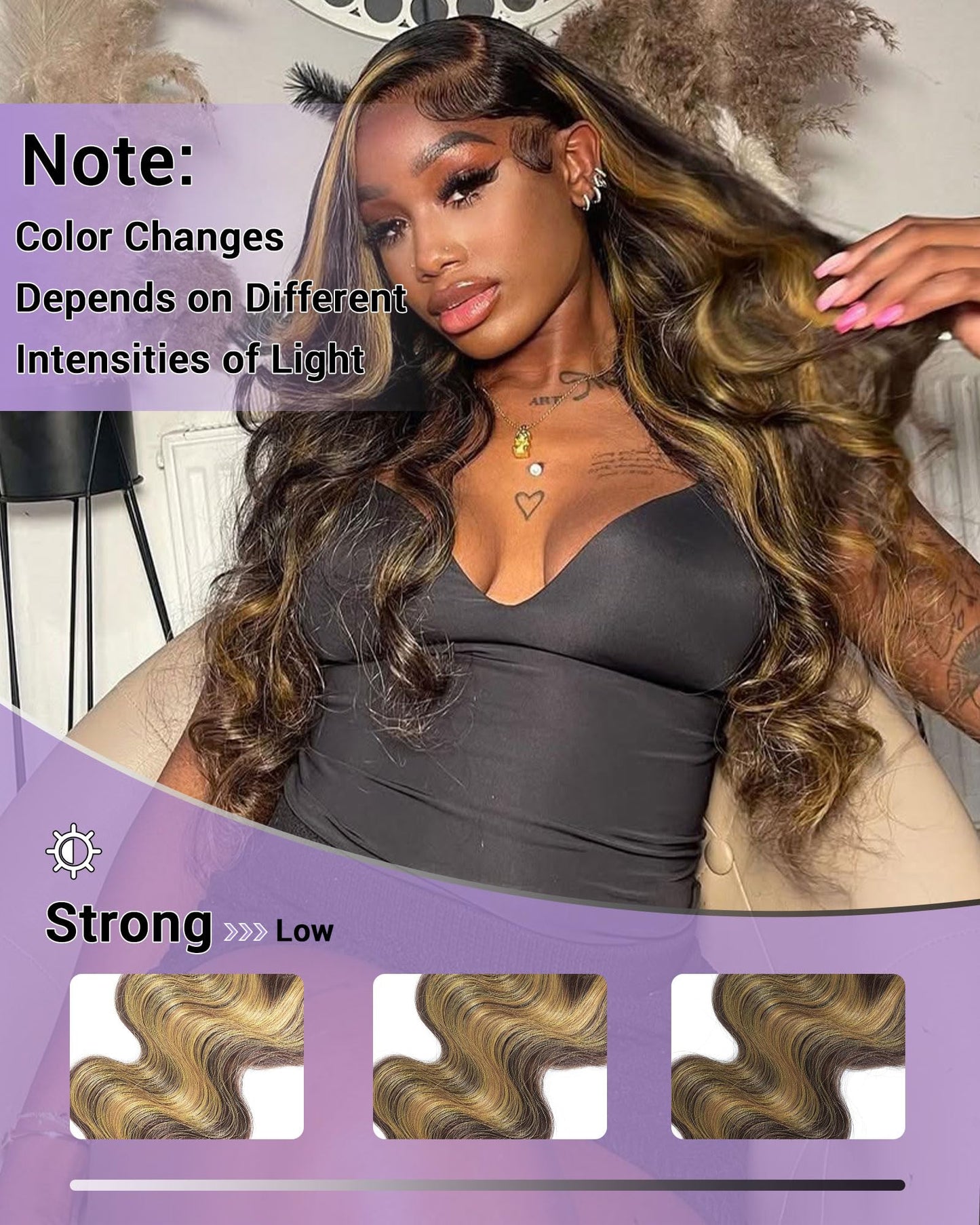 DSEKCAIN Highlight Yellow On Brown Color 2x6 HD Lace Closure Human Hair Body Wave Transparent Lace Closure 2x6 Long Middle Part