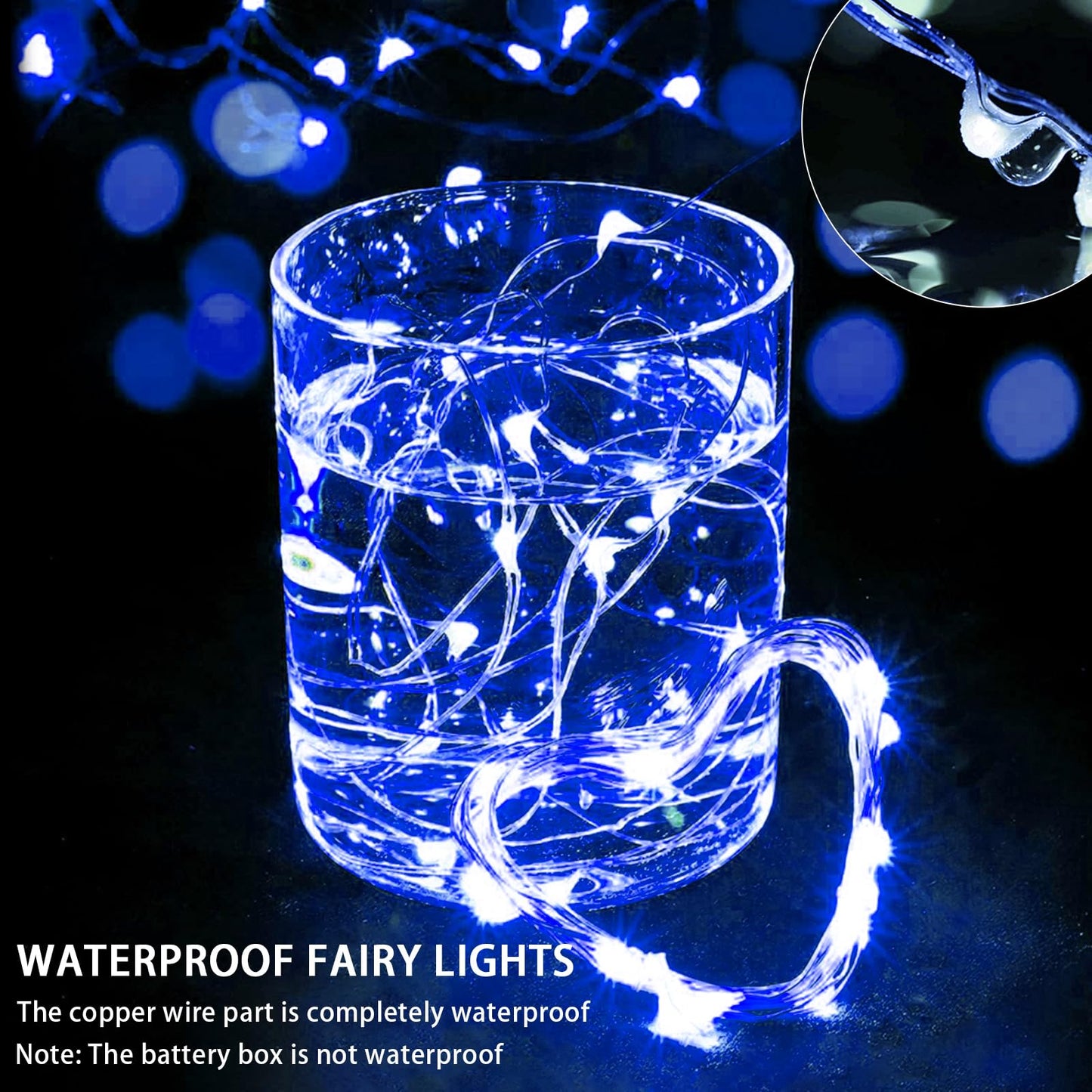 chzk 24 Pack Blue Fairy Lights 7Ft 20 LED Twinkle String Lights Battery Operated Waterproof Firefly Starry for Mason Jar Party Halloween Christmas Valentines Day (24, Blue)