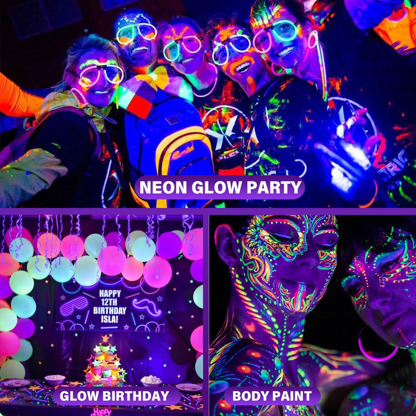 Rechargeable Black Light, Battery Powered Blacklight, Cordless 395nm Ultraviolet Flood Light for Neon Glow Party,Halloween,Body Painting,2 Packs