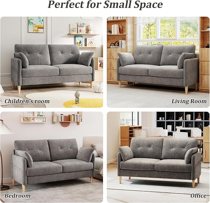 Hanherry Loveseat Sofa, 64.6" Small Couch for Living Room, Comfy Chenille Fabric Love Seat for Bedroom with Throw Pillow,Removable Cushion Cover,Couches for Small Space,Apartment,Dorm
