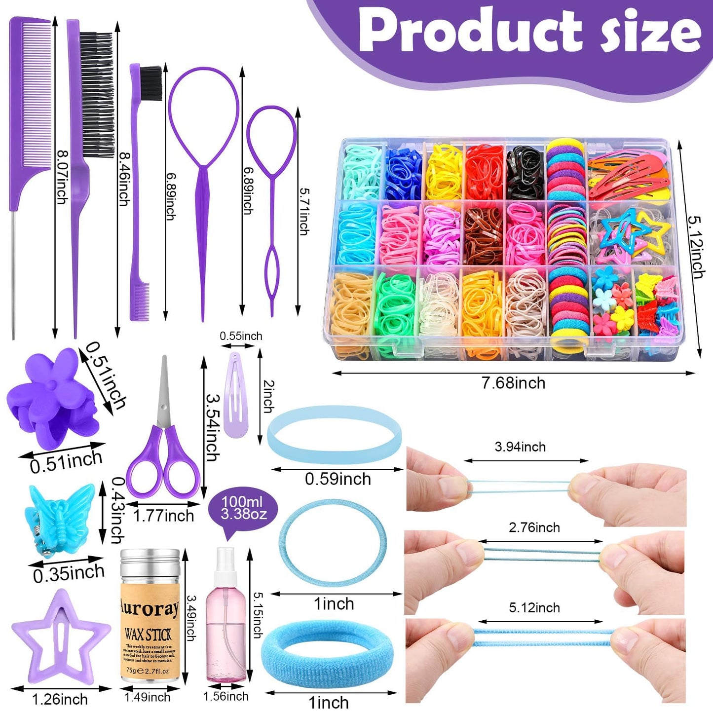 Hair Accessories for Girls, 1698 Pcs Hair Rubber Bands with Elastic Hair Ties Hair Clips Hair Wax Stick Spray Bottle Hair Styling Tools