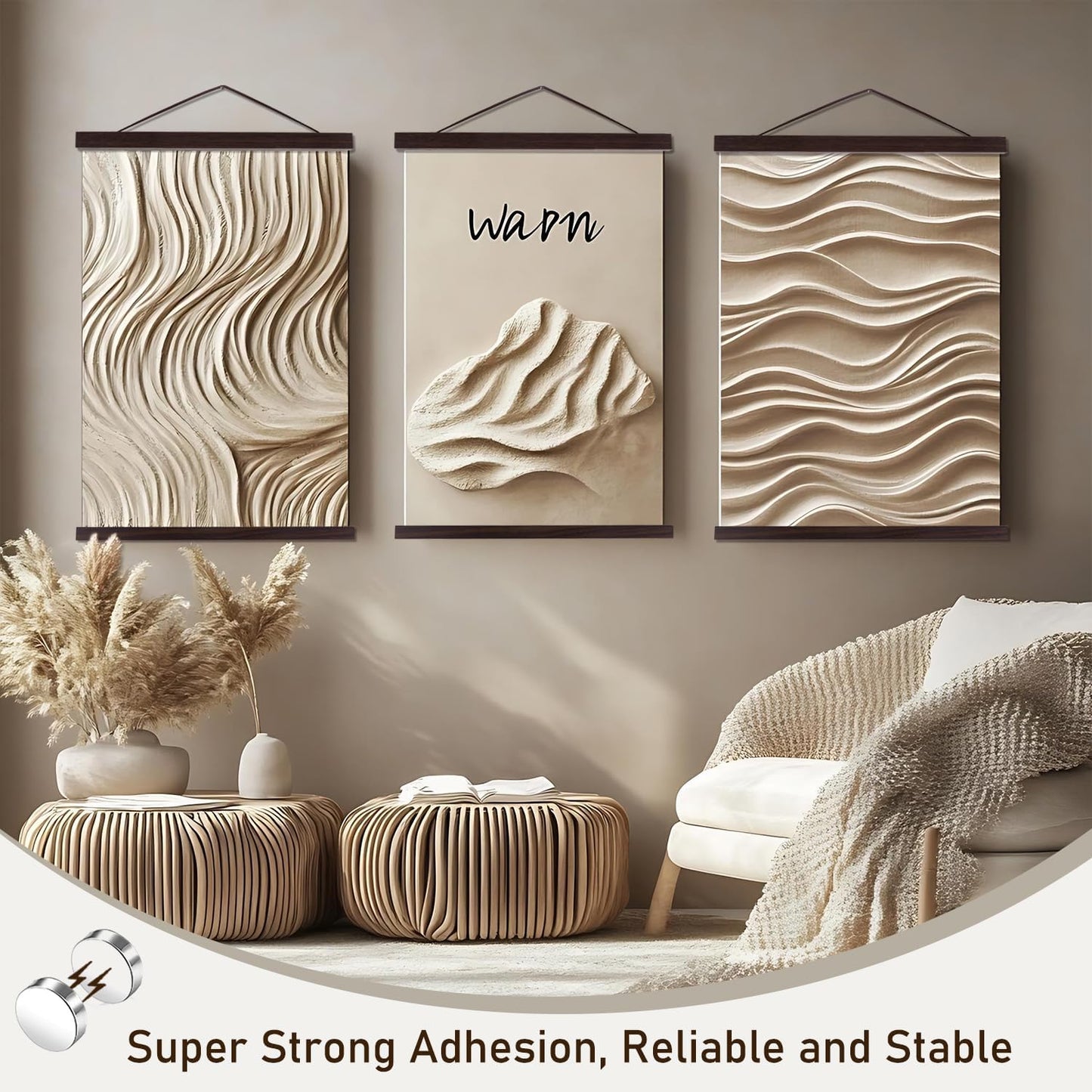 Artmag Magnetic Poster Hanger Frame, 26x38 26x37 26x20 Light Wood Wooden Magnet Canvas Artwork Print Poster Hangers Frames Hanging Kit (Walnut, 26")