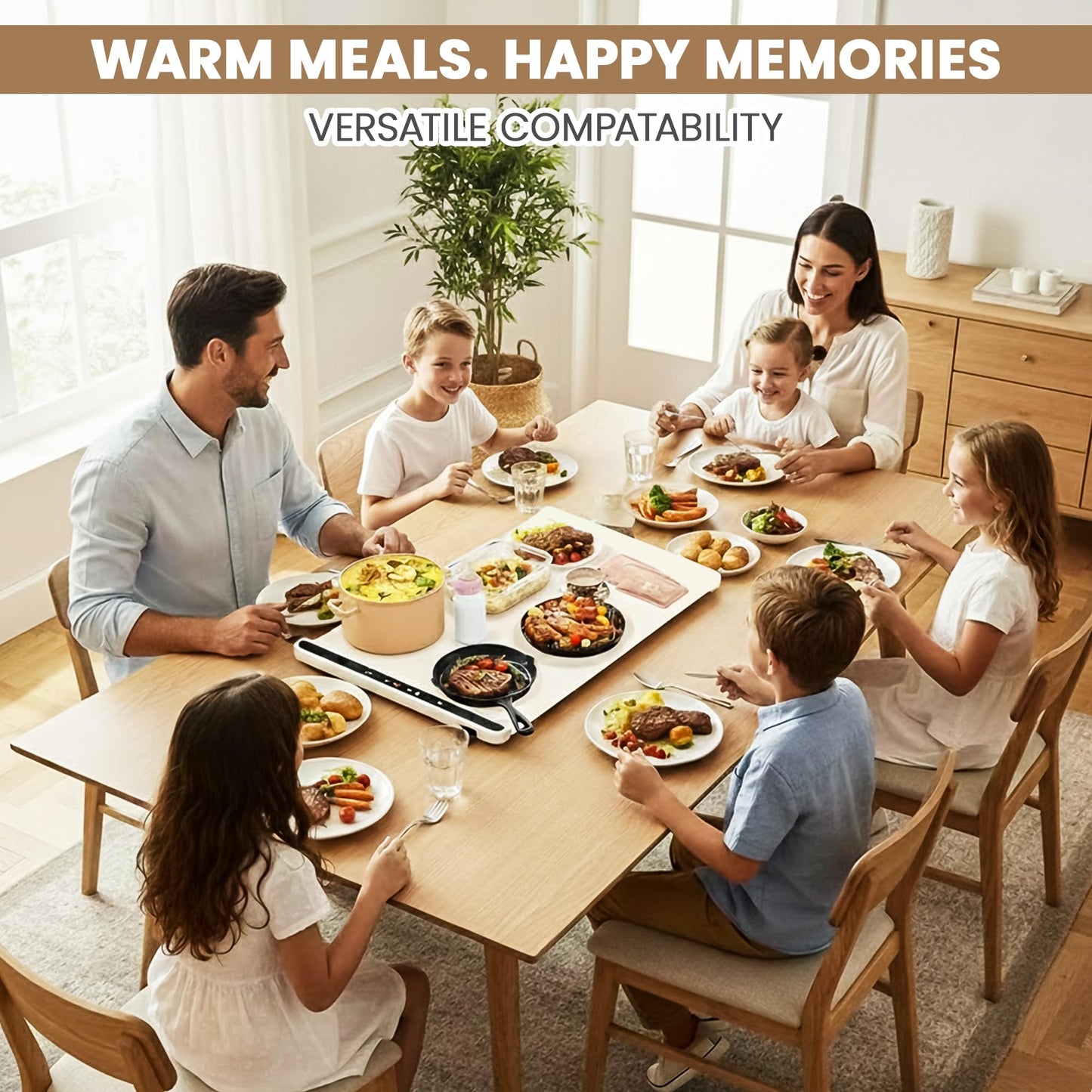 Food Warming Mat for countertop- Full Surface Heating Food Warmer Trays for Buffets Party with Multiple Temperature Settings,Heating Quick,Portable Design, Timed Function for Your Family (Cream White)