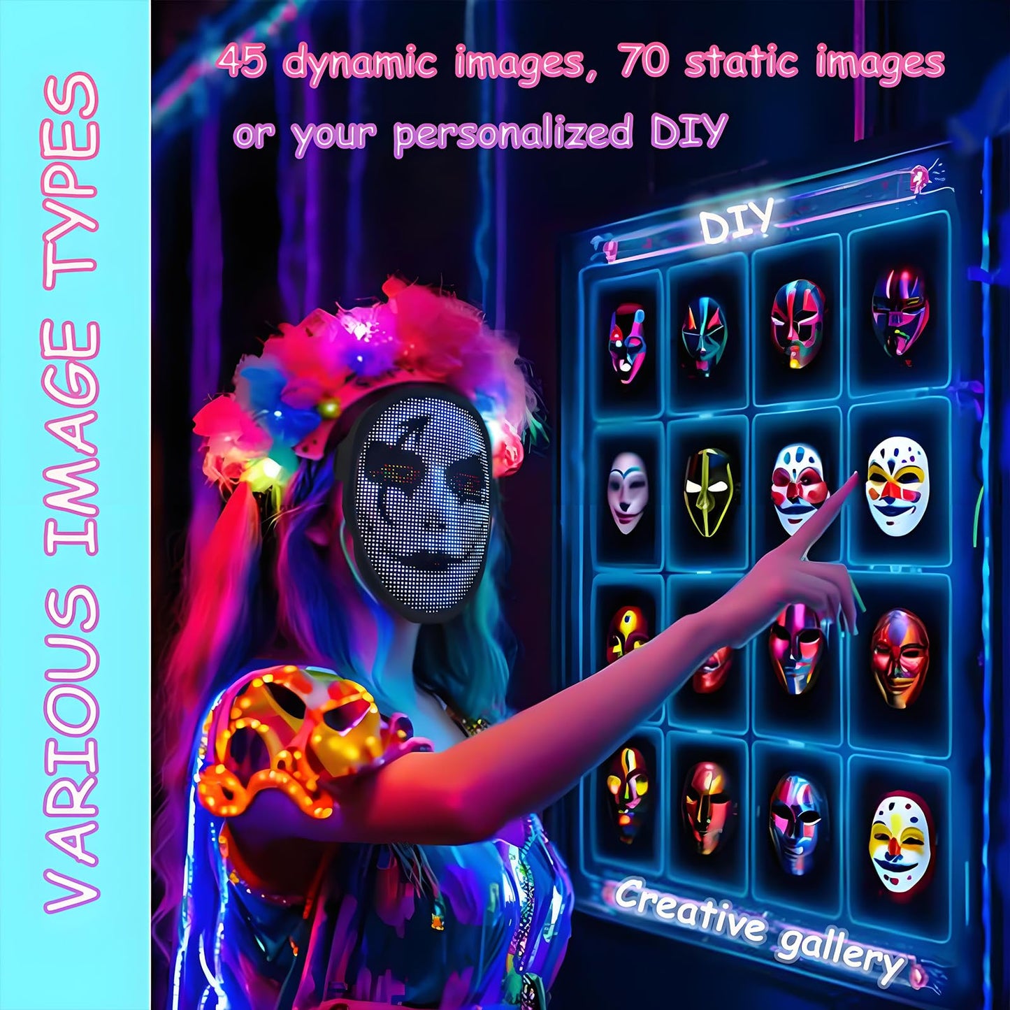 JDBMAOYE Led Mask With App Control,Lighted Up Mask With Gesture Sensing,Led Halloween Mask For Halloween Costume,Masquerade,Cosplay Party