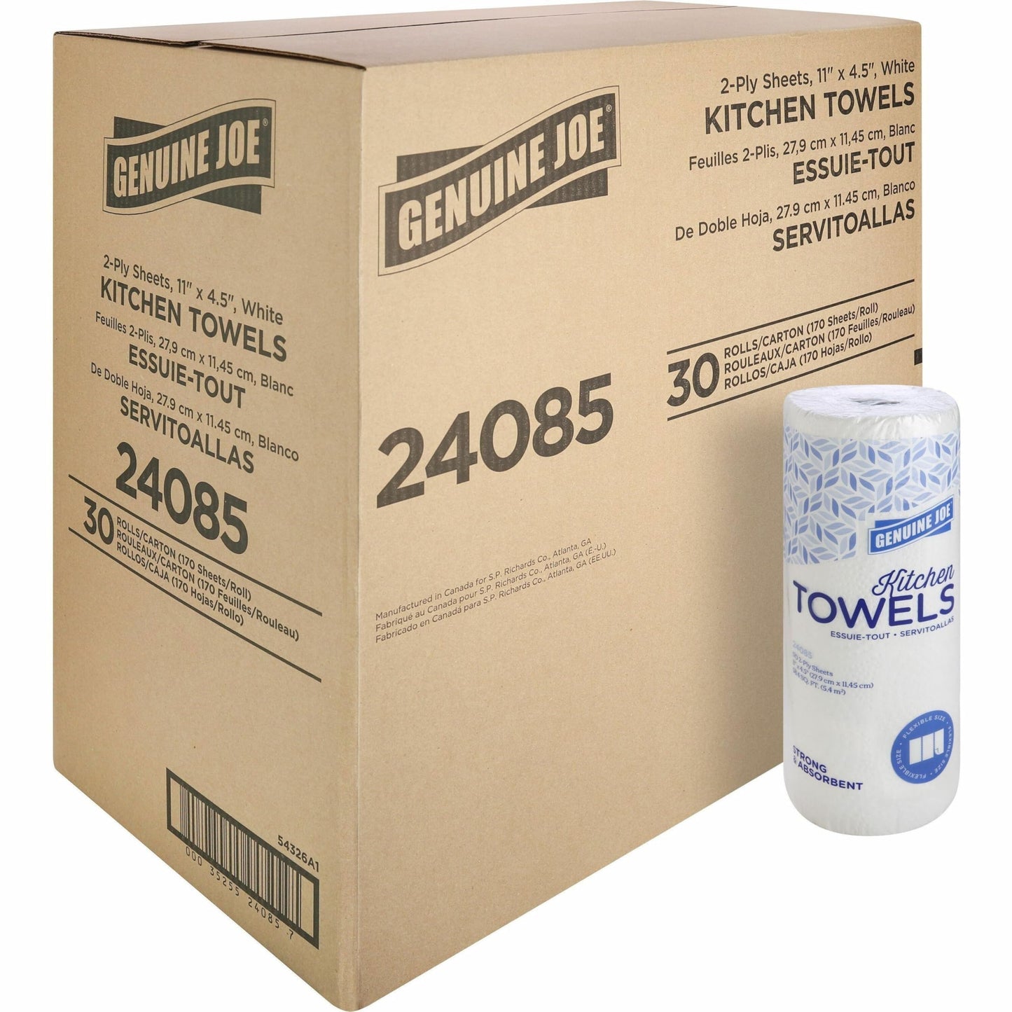 Genuine Joe Kitchen Paper Towels,11" x 4.5", 2-Ply, 170 Sheets/Roll, 30 Count