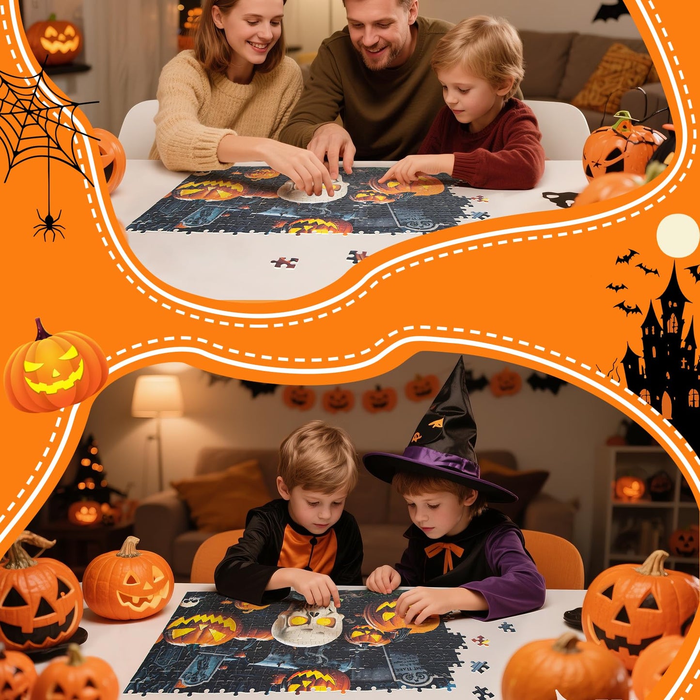 Halloween Puzzles 1000 Pieces-Creative Play & Haunted House Pumpkin,Witch,Skeleton,Ghost,Grave Theme Puzzles-for Holiday Party Gifts or Halloween Home Decorations