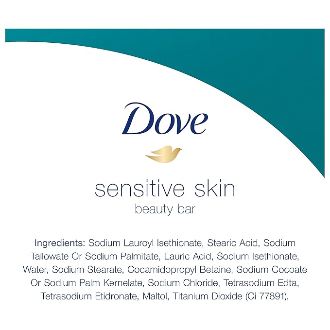 Dove Sensitive Skin Hypo-Allergenic Beauty Bar Soap, Unscented, 4 Ounces, 6-Pack