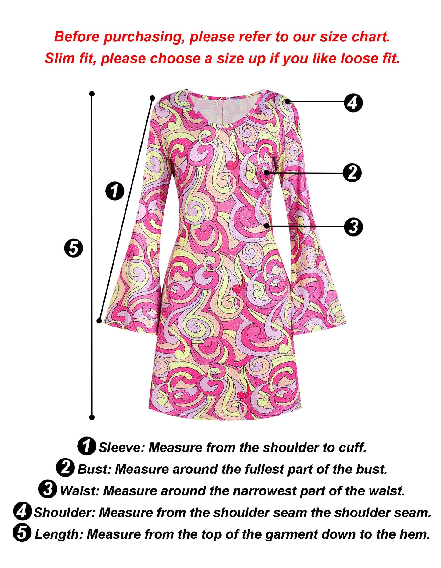 Deerjoke 70s Disco Outfit Women, 7 PCS 70's Disco Dress Costume Hippie Clothes Accessories Jewelry Halloween (Pink, Large)