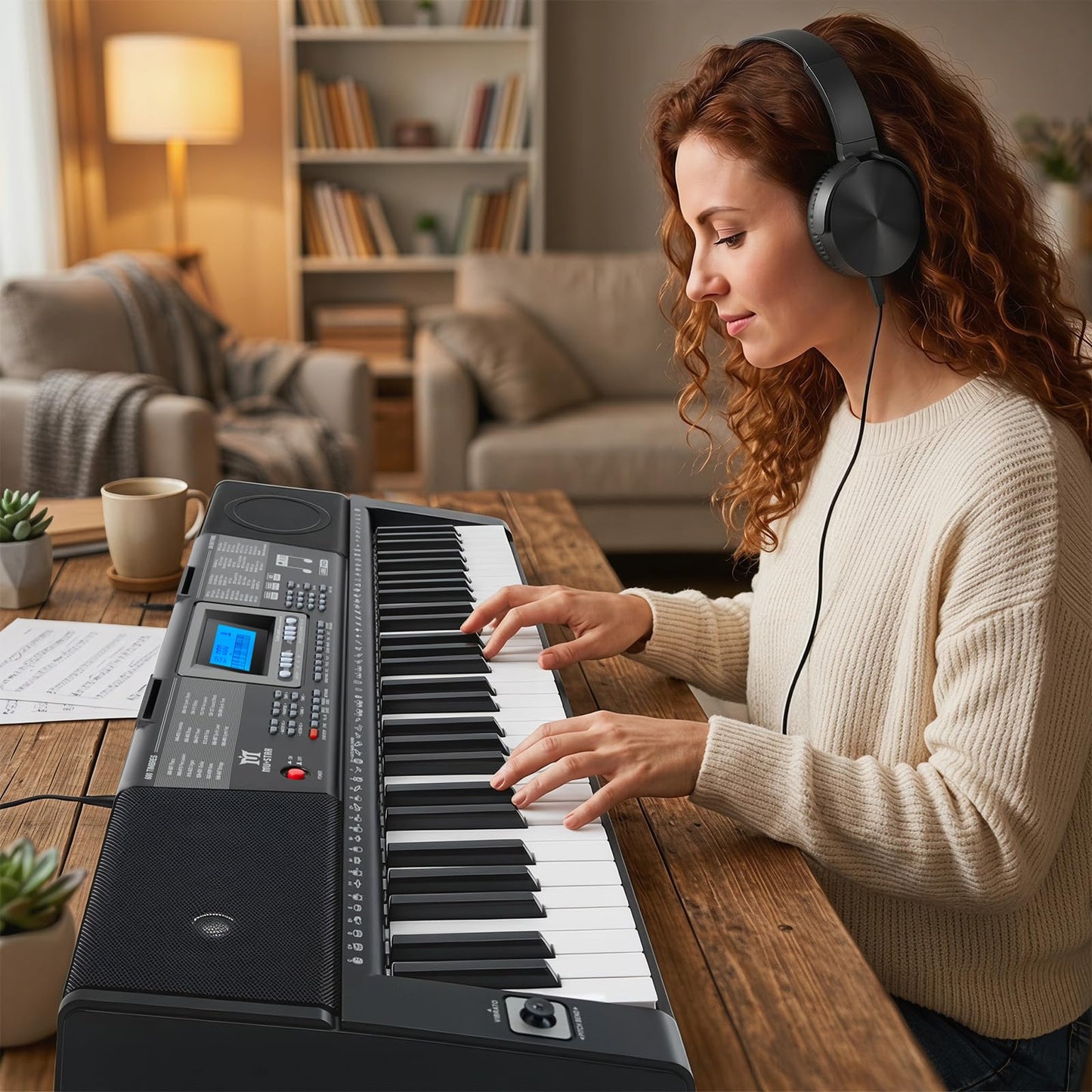 MUSTAR Piano Keyboard, 61 Key Keyboard Piano Electric Piano with Stand, Touch Sensitive Keyboards Piano 61 Key for Beginners, Headphones, Microphone, MP3/USB/LCD Screen, Holiday Birthday Gifts