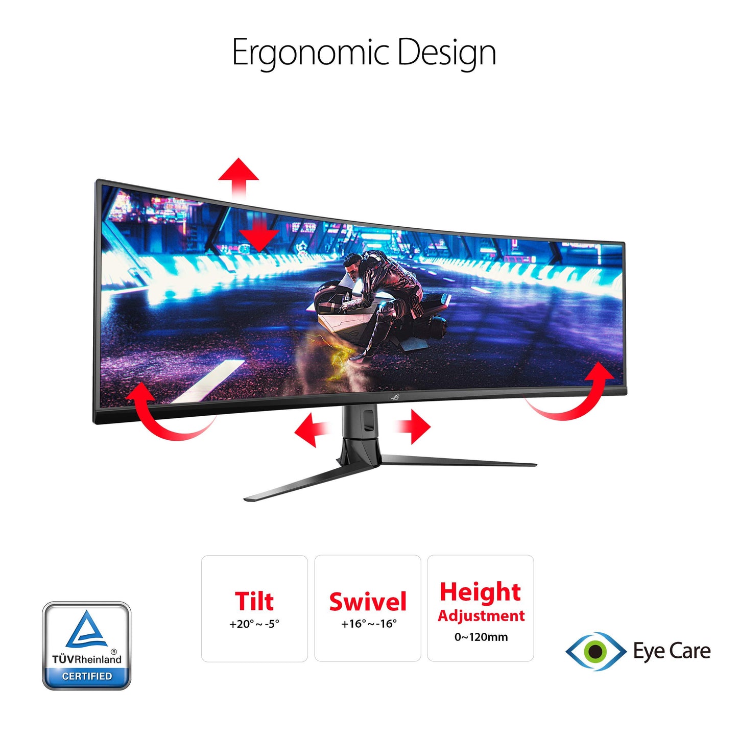ASUS ROG Strix XG49VQ 49” Curved Gaming FreeSync Monitor 144Hz Dual Full HD HDR Eye Care with DP HDMI Black