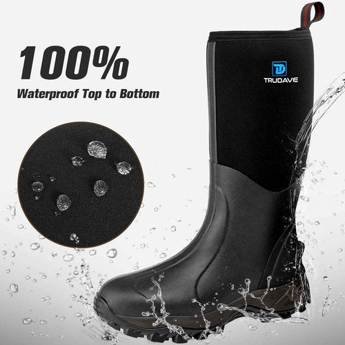 Trudave Rubber Boots for Men & Women with Steel Shank, Reliable 6mm Neoprene Waterproof Insulated Rain Boots, Warm Anti-slip High Traction Multi-season Dry Mud Boot for Outdoor Work Hunting, Size 12