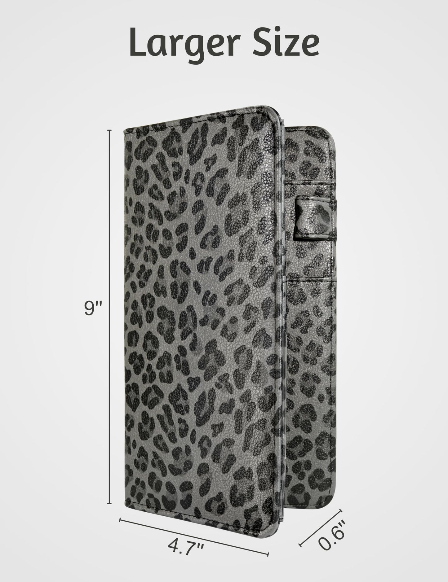 Server Book for Waitress Book with Zipper Pocket and Magnetic Closure, 5"×9" Grey Leopard Cute Server Wallet with Money Pocket, Restaurant Waitstaff Organizer Fit Server Apron