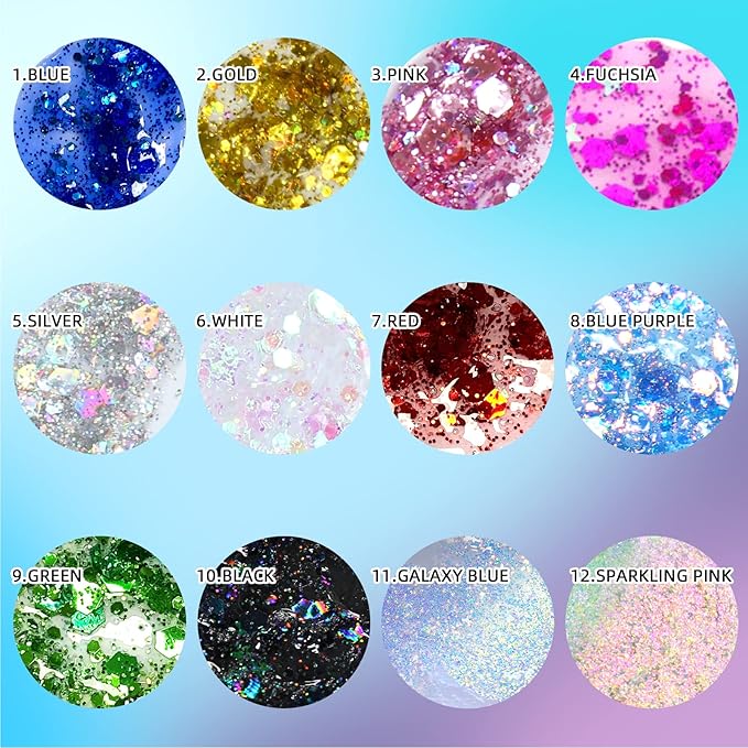 DAGEDA Body Glitter Gel, Face Glitters Body Gel Sequins Shimmer Liquid Eyeshadow, Chunky Glitter for Face Hair Nails, Holographic Cosmetic Laser Powder Festival Glitter Makeup 1.7oz (Mermaid)