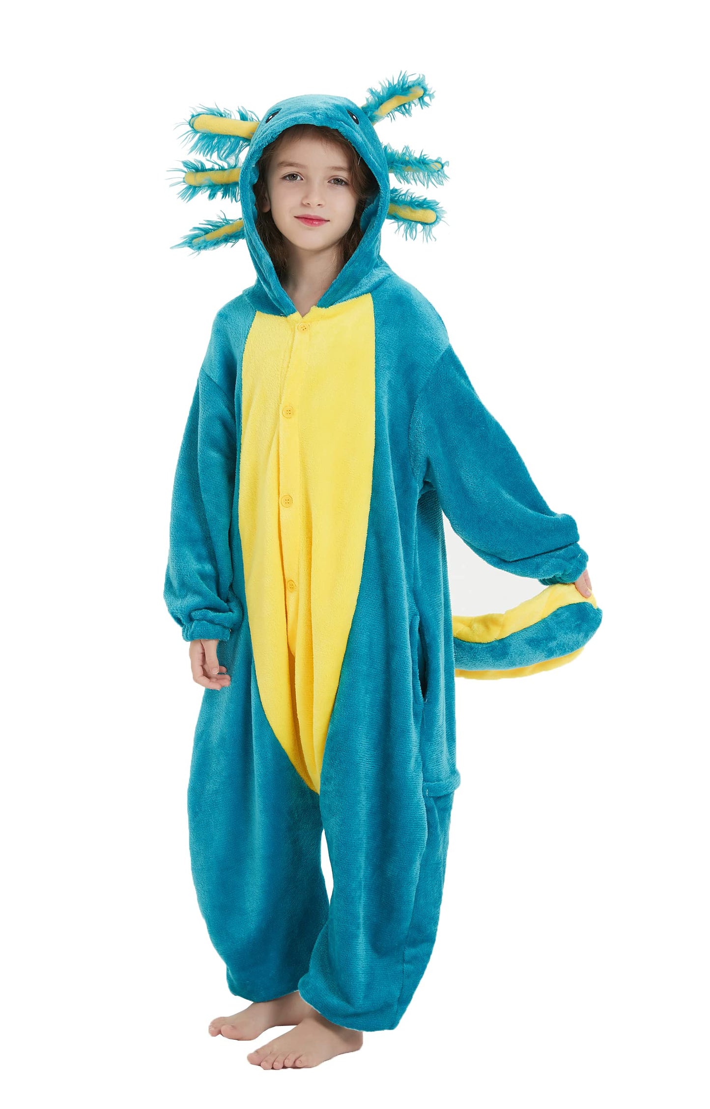 CuteOn Axolotl Onesie Pajamas for Kids Halloween Christmas Costume Gift, Height for 140cm