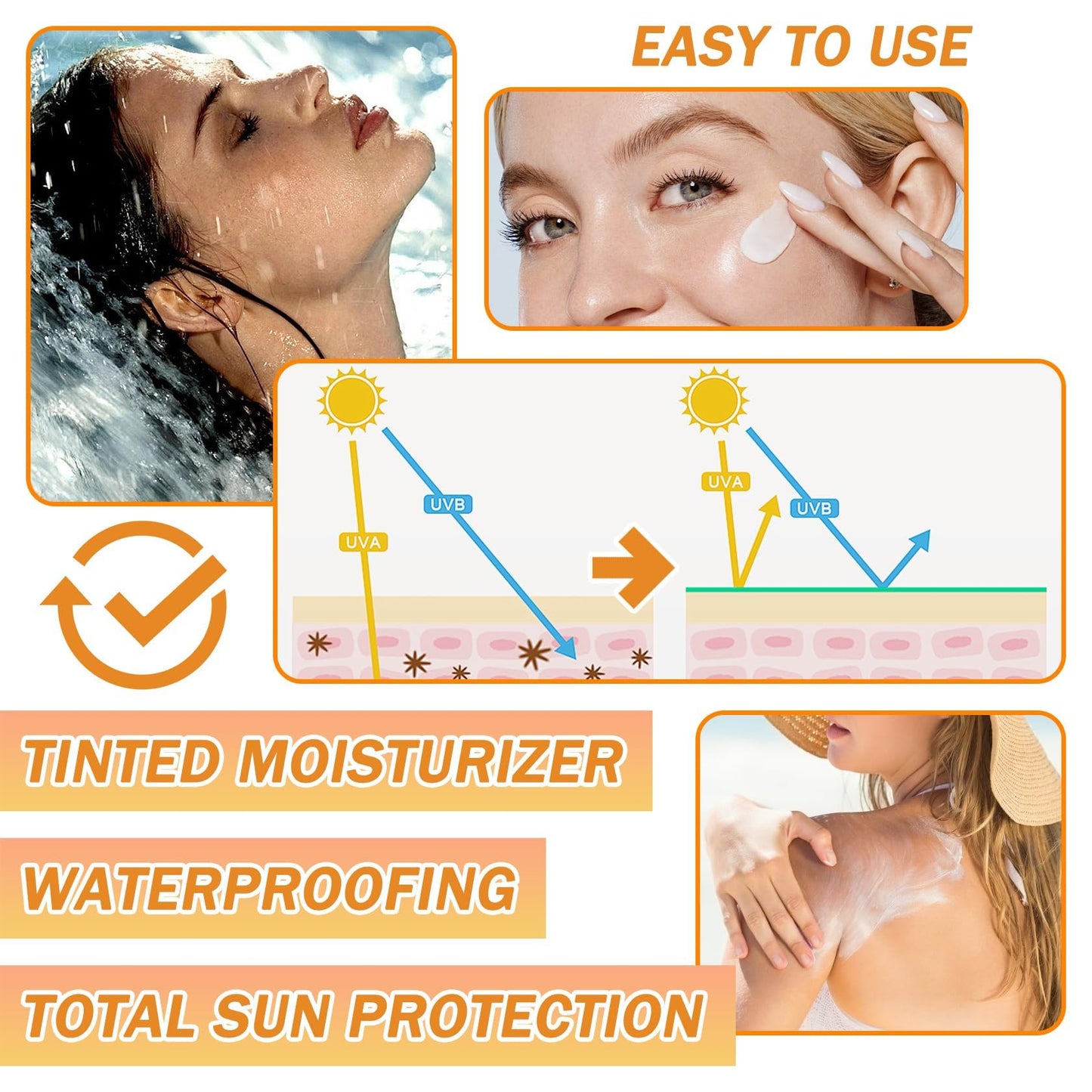 Face Sunscreen Cream SPF 50+ PA+++,Moisturizing Sunscreen for Face,Long Lasting Refreshing Tinted Facial Moisturizer Sunblock fo