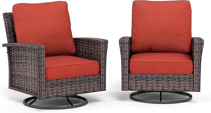 SUNSHINE VALLEY Patio Wicker Swivel Chairs Set of 2, Outdoor High Back Chairs with 5.5" Waterproof Cushions, Outdoor Furniture Set for Deck Porch and Yard, Peacock Blue