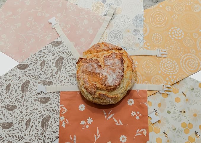 Reusable Beeswax Bread Bag 2 Pack –12x17 Bread Bag for Homemade Sourdough, Beeswax Coated Organic Cotton Storage Bag for Loaf Baguette, Freezer Safe, Eco-Friendly Wrap Birds