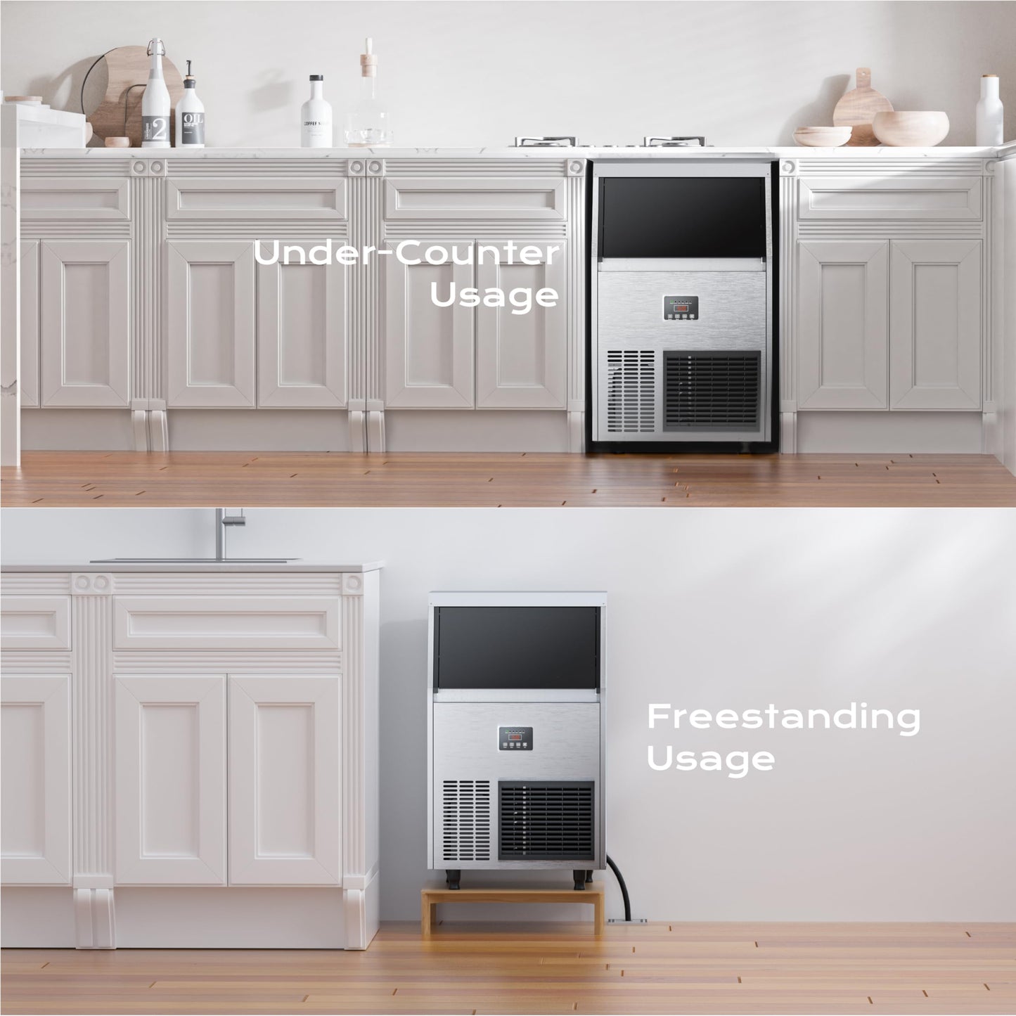 Coolake Commercial Ice Maker Machine 100lbs/24H Under Counter Ice Machine with 33lbs Ice Storage, 115V Air Cooled Stainless Steel Freestanding Ice Machine for Home Restaurant Outdoor