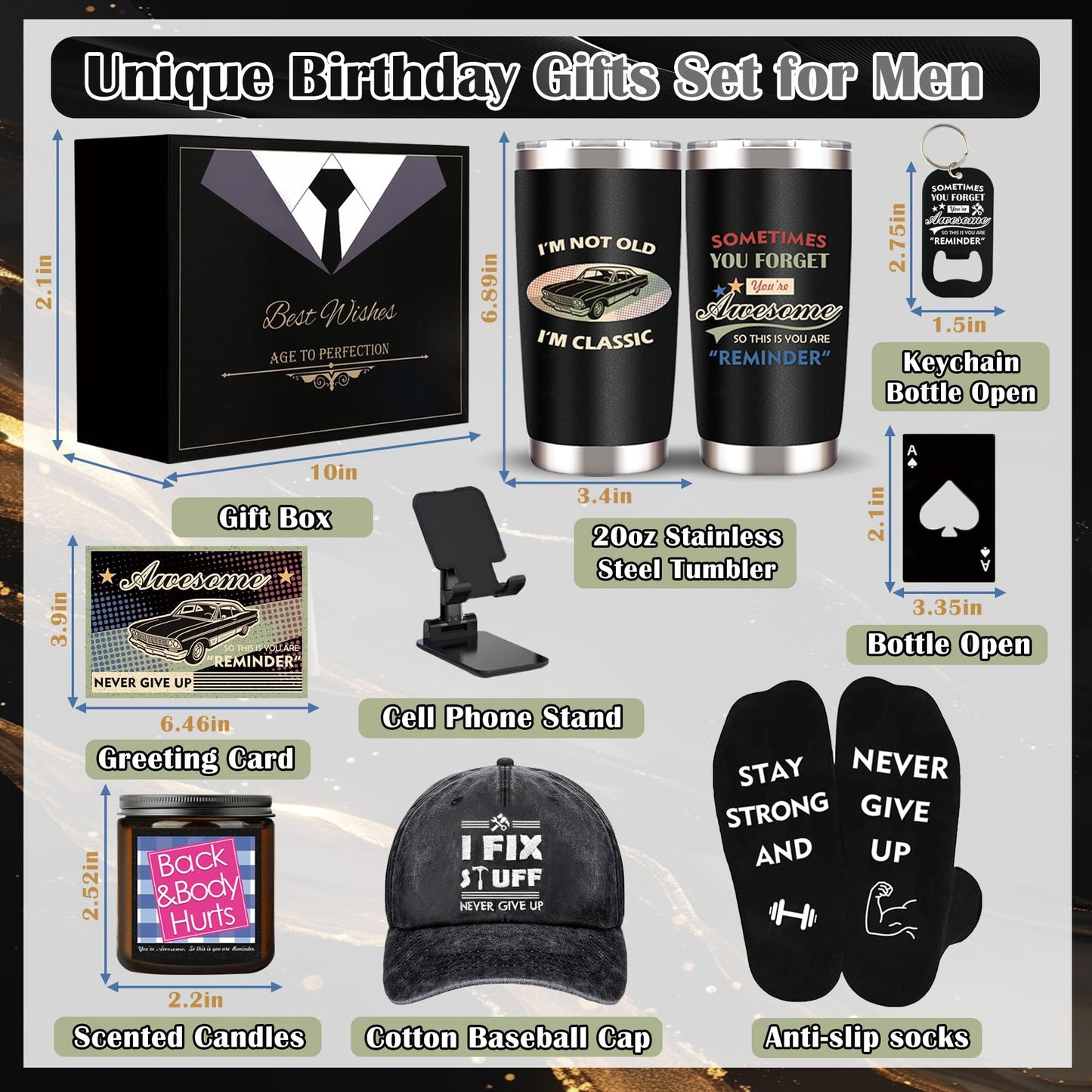 Gift Baskets for Men Dad Husband Boyfriend, Unique Birthday Gifts for Mens Him Who Have Everything, Funny Grandpa Uncle Father Brother Teacher Man Black Christmas Anniversary Tumbler Set Ideas