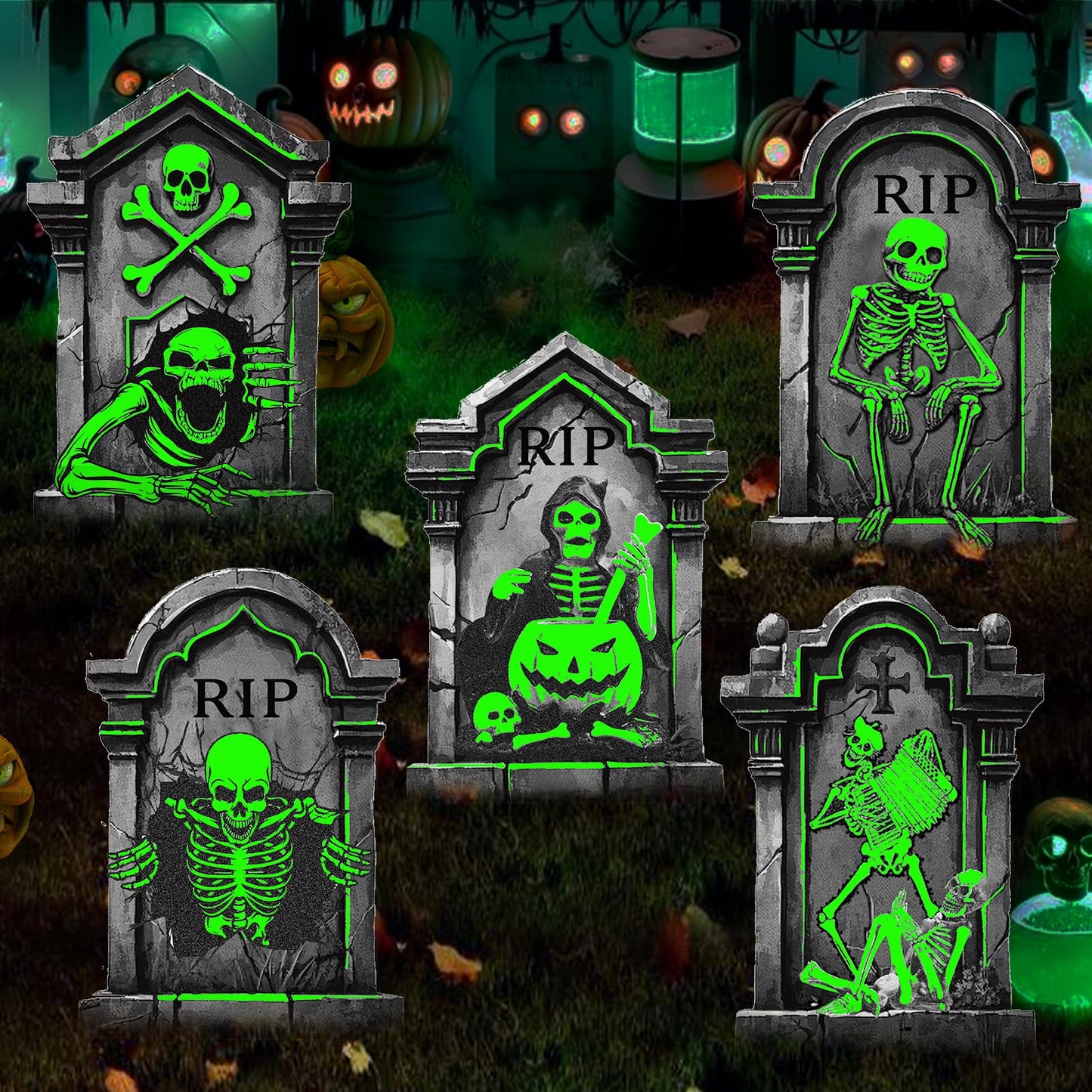 Halloween Foam RIP Graveyard Tombstones (5 Pack), Halloween Decorations Outdoor Tombstone Yard Sign with Stakes for Cemetery Yard Lawn Party Decor