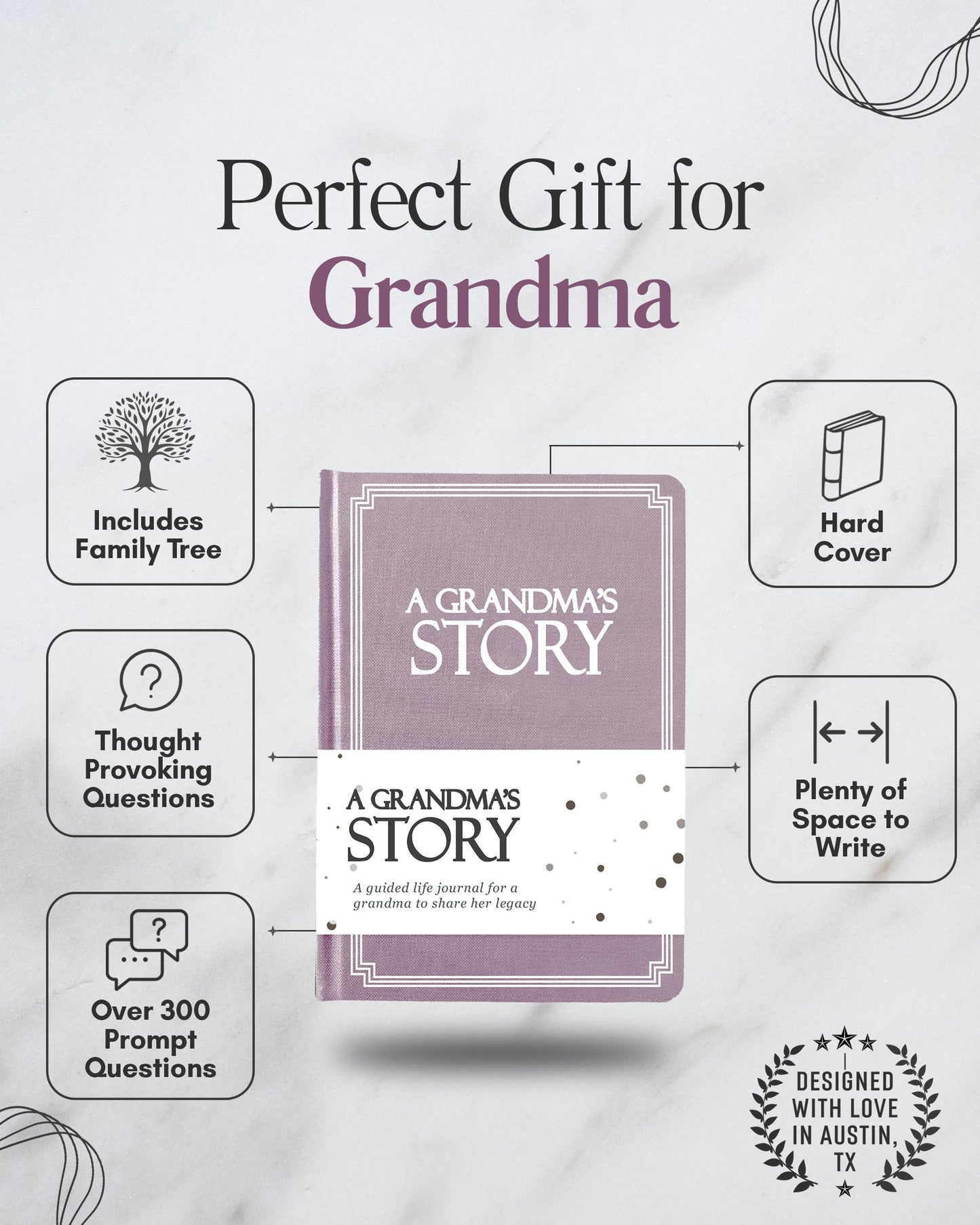 Grandma's Life Story Journal (Hardcover): A Meaningful Keepsake for Grandma to Share Her Journey & Memories, Book Includes 250+ Prompt Questions, Sentimental Gift for Mother's Day, Birthday, Christmas