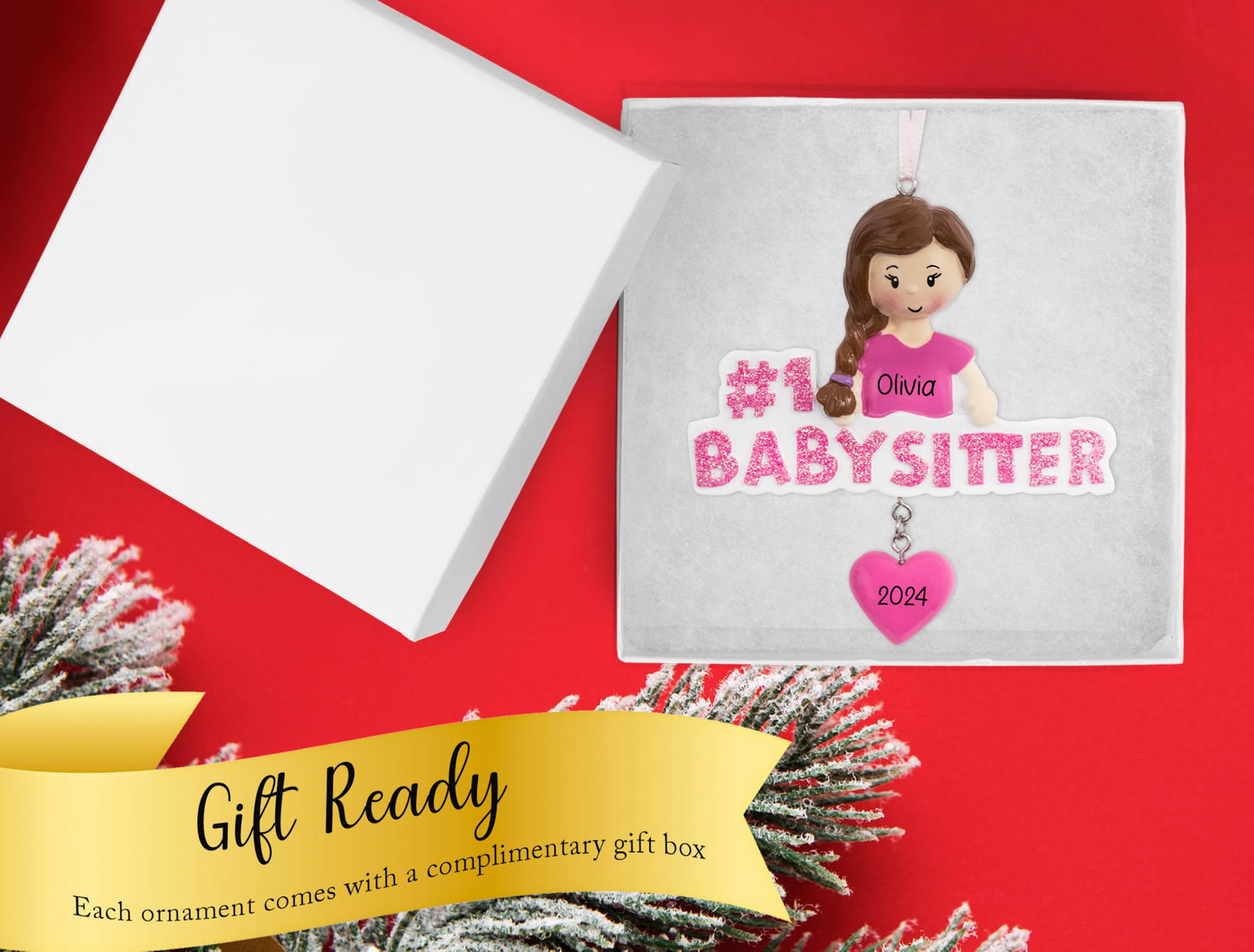 UniqXmas Personalized Babysitter Figurine Christmas Ornament 2025 | #1 Babysitter for Xmas Tree - Daycare Provider, Best Nanny | Unique Keepsake Gift - Custom Name & Year