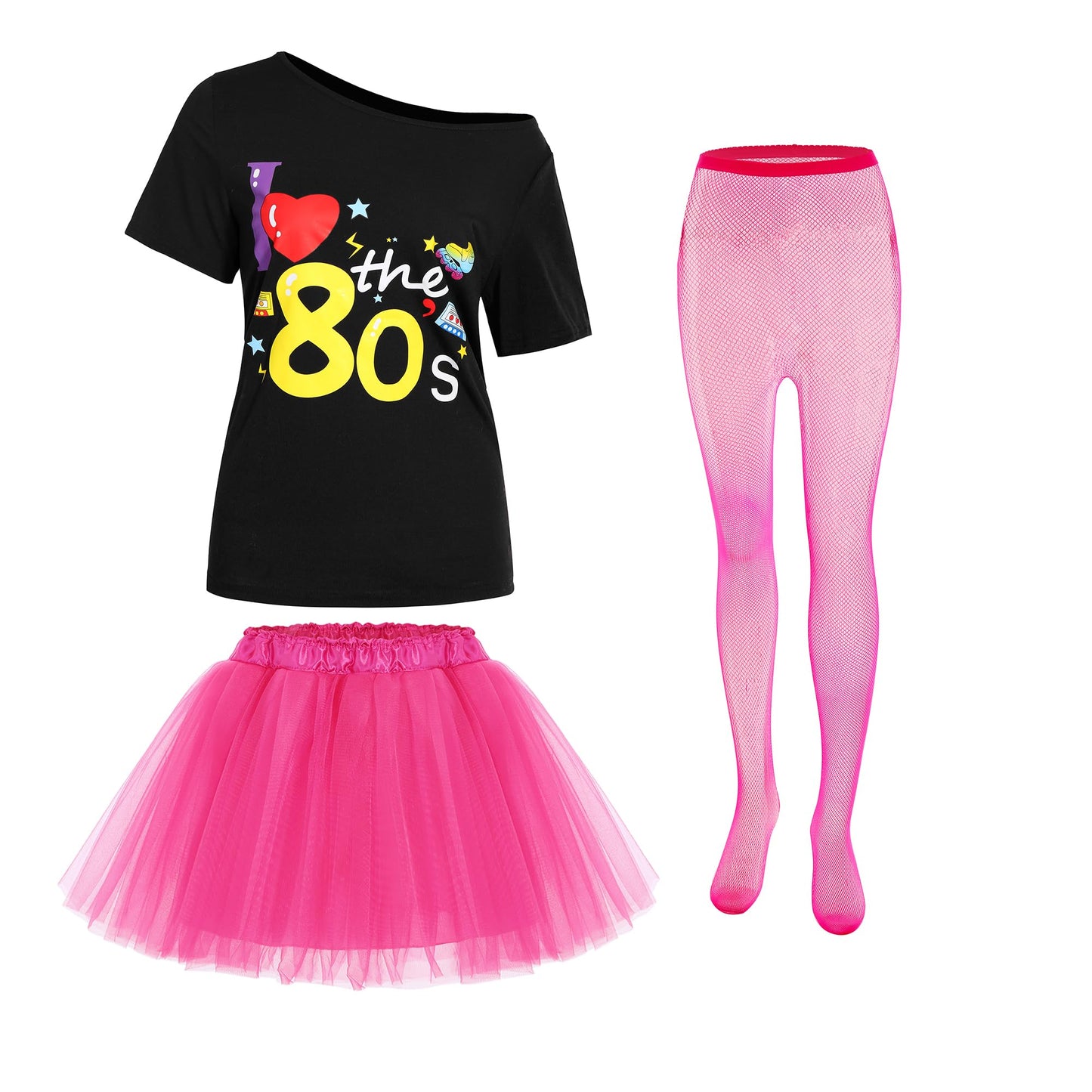 Neilyoshop 80s Costume for Women 80s Retro Hop Hip Set I Love The 80s Shirts for Halloween Cosplay(X-Large)