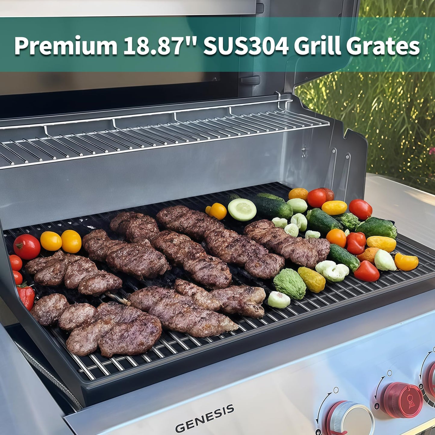 Meyafiny 9MM 18 7/8" Stainless Steel Genesis 2 Grill Grates for Weber Genesis ii E-310 E-315 E-325 E-330 E-340 S-335 S-340 GS4 Genesis ii Grill Parts for Weber 66095 Genesis ii 300 LX 300 Series