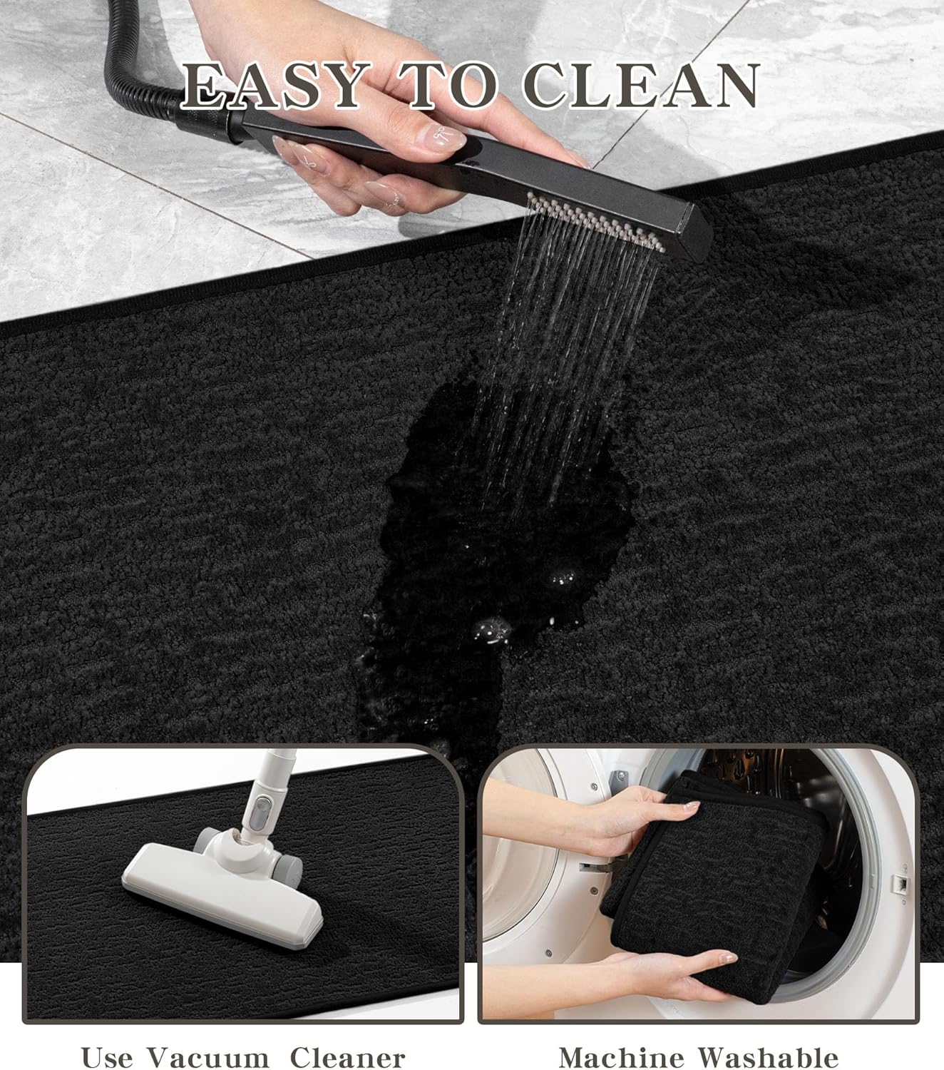 chakme Bathroom Rugs Mat 32x17, Ultra Thin Non Slip Bath Mat Quick Dry Absorbent Bath Mat for Bathroom Floor, (Black, 32"x17")