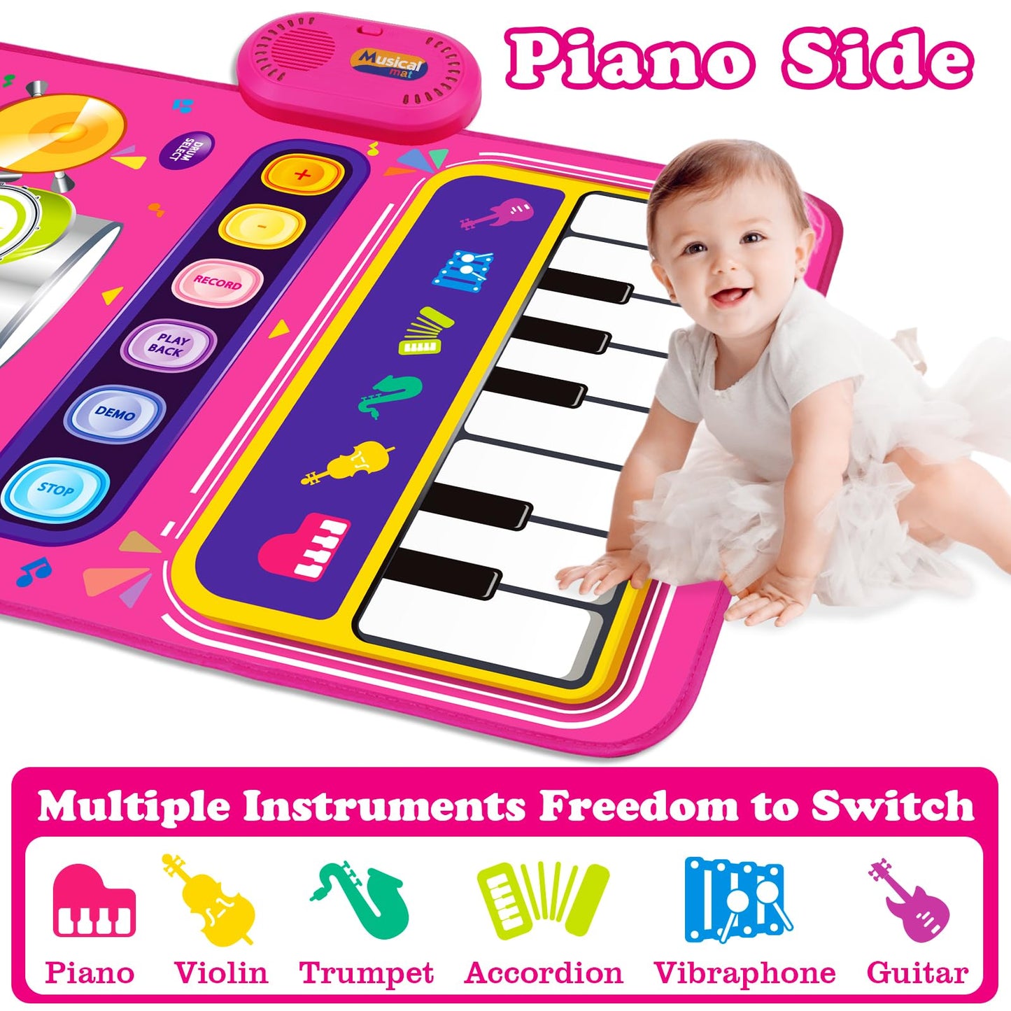 Toys for 1 Year Old Girl Gifts: Baby Piano Mat Toddler Toys Age 1-2 - 2 in 1 Piano Drum Babies Music Mat - Infant Musical Toy 12-18 Months Babies Birthday Easter Gifts for 1 2 3 Year Old Boys Girls