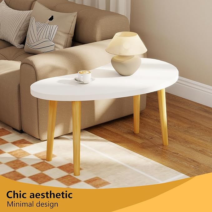 Funecy Mango Coffee Table Low Table with 4 Solid Wood Sturdy Legs, Floor Table Desk for Sitting on The Floor, Storage and Living Room Furniture (White)