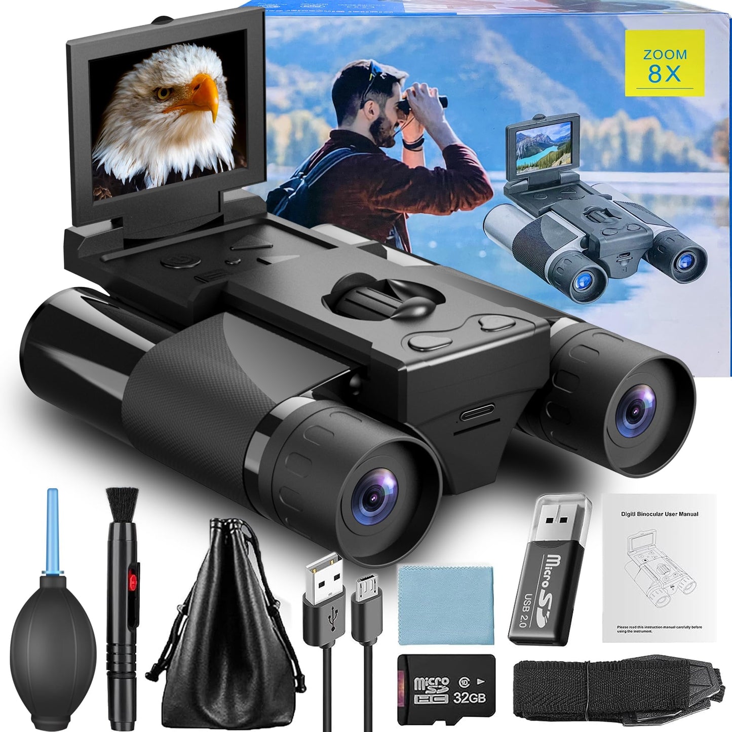 Digital Binoculars with 40MP Camera | 10x Optical Zoom | 8X Digital Zoom | 2.5K Videos | HD Quality | Ideal for Concerts, Bird W