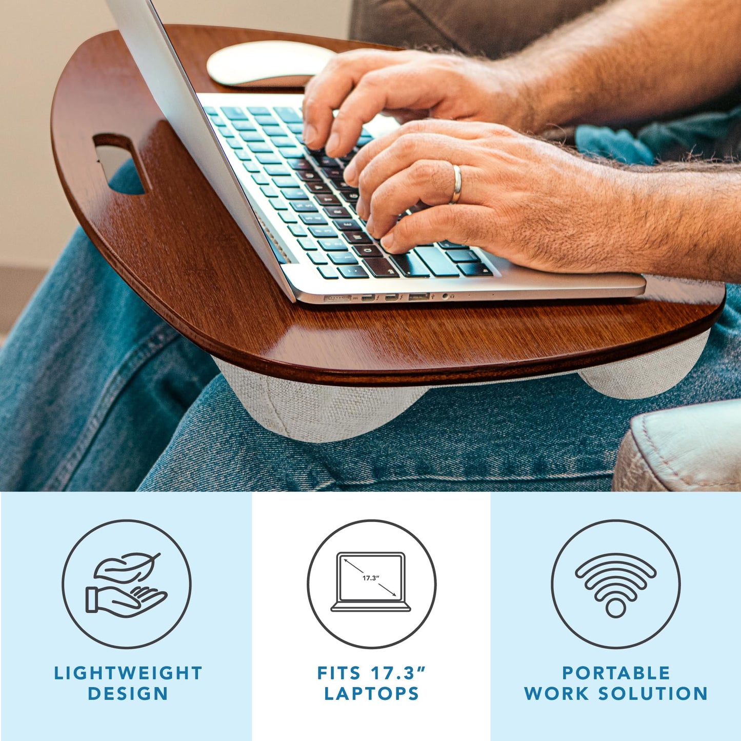 LAPGEAR Extra Large Bamboo Lap Desk - Chestnut - Fits up to 17.3 Inch Laptops - Style No. 91692