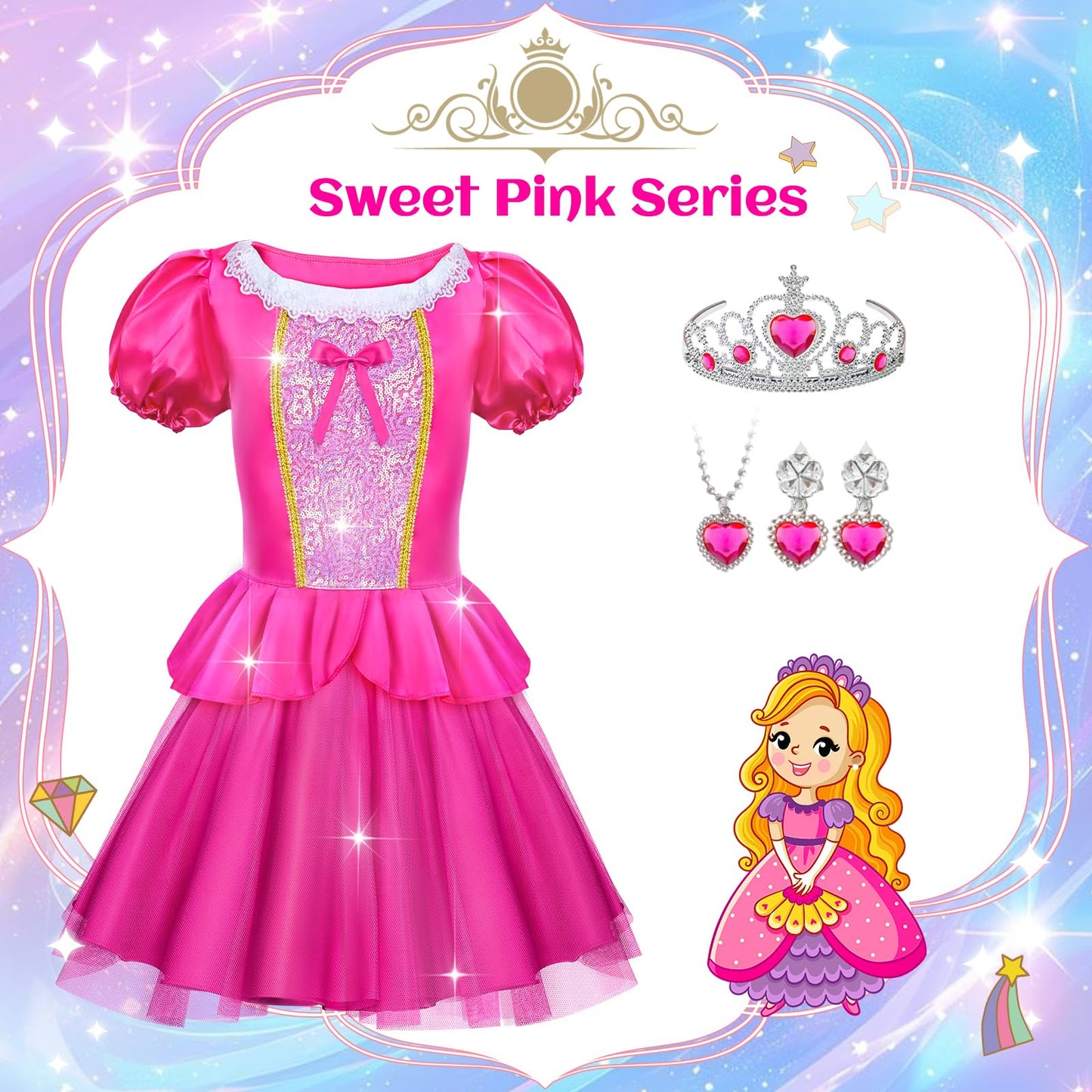 Princess Dress Up for Girls - Dress up Clothes for Toddler Girl, Princess Toys Christmas Birthday Gifts for 3 4 5 6 7 Little Girls