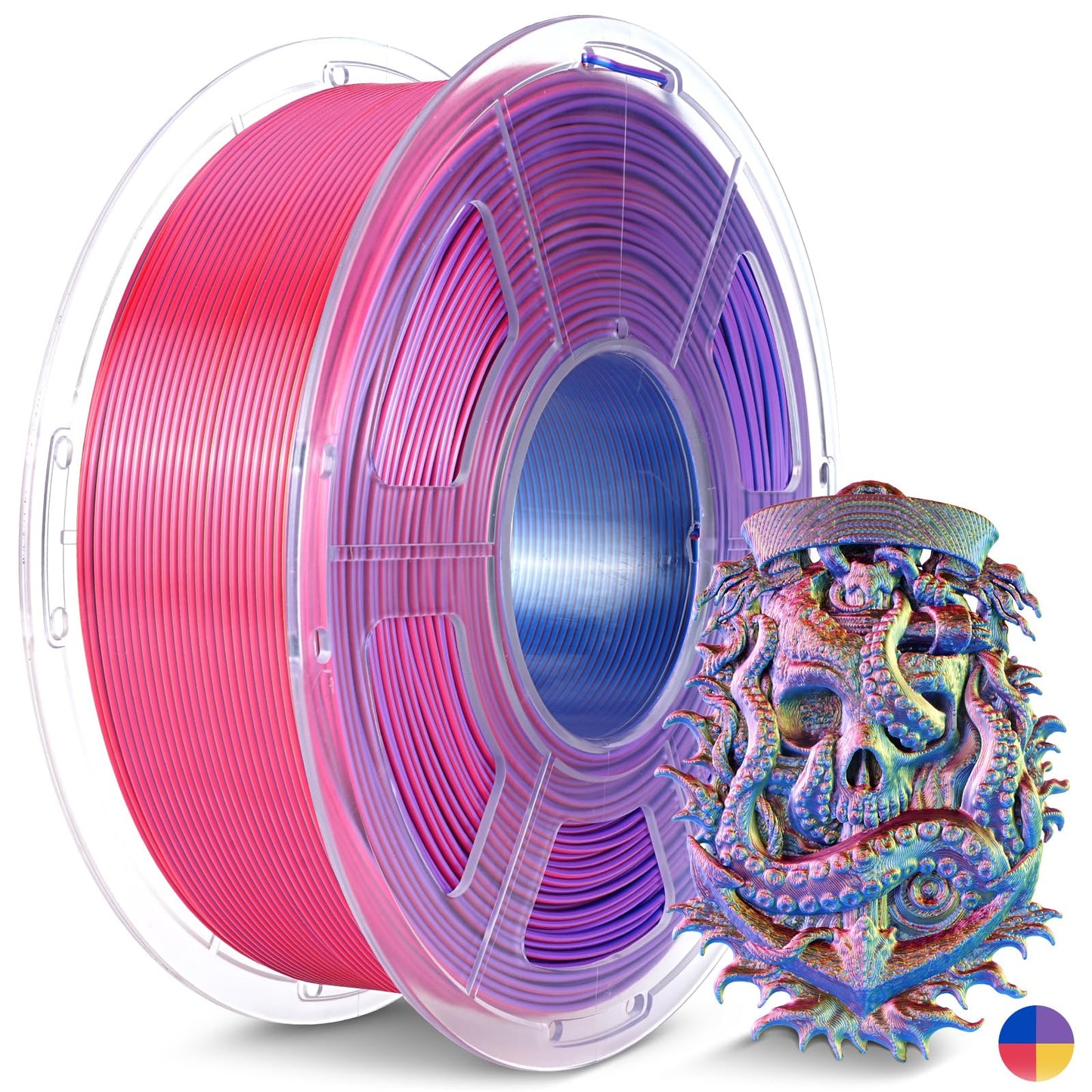 JAYO Silk Quad-Color PLA Filament 1.75mm Gold-Purple-Red-Blue 1.1kg, Four-Color Gradient PLA, High Gloss Shine, Smooth Layer Con
