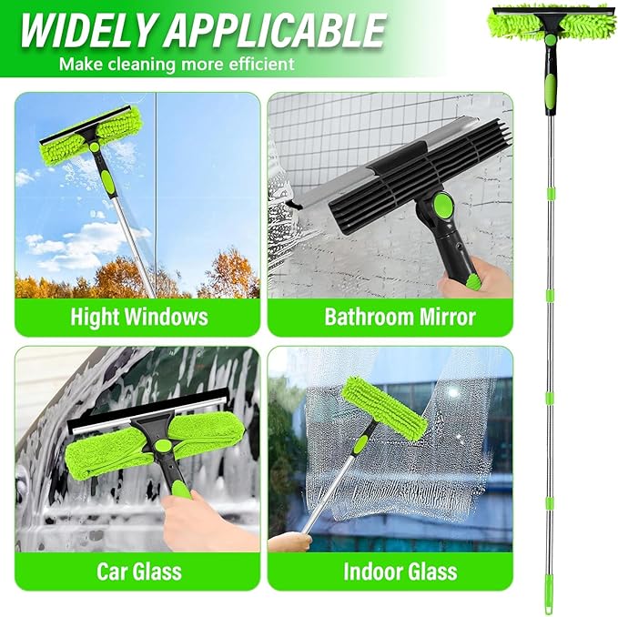 2.1m/84in Window Cleaning Squeegee Tools, 3-in-1 Window Washing Kit with 5 Extension Pole, 2 Microfiber Cloth Brush & Squeegee, Telescopic Window Cleaner Tool for High Window, Car Glass