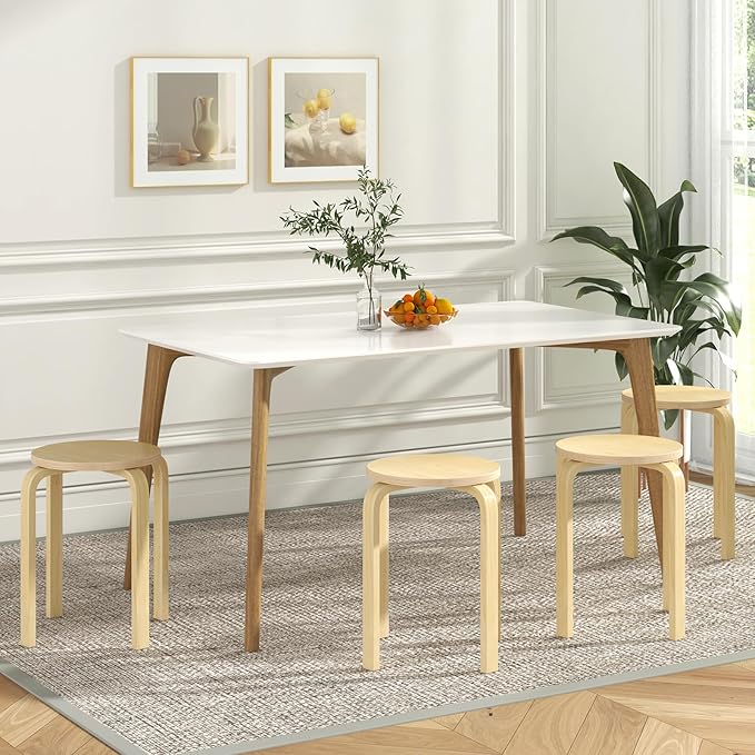Giantex Bentwood Stackable Stools Set of 4, 18" Round Stacking Backless Nesting Stools, School Chairs, Flexible Seating for Classroom Elementary, Students, Adults, Kitchen, Dining Room (Natural)