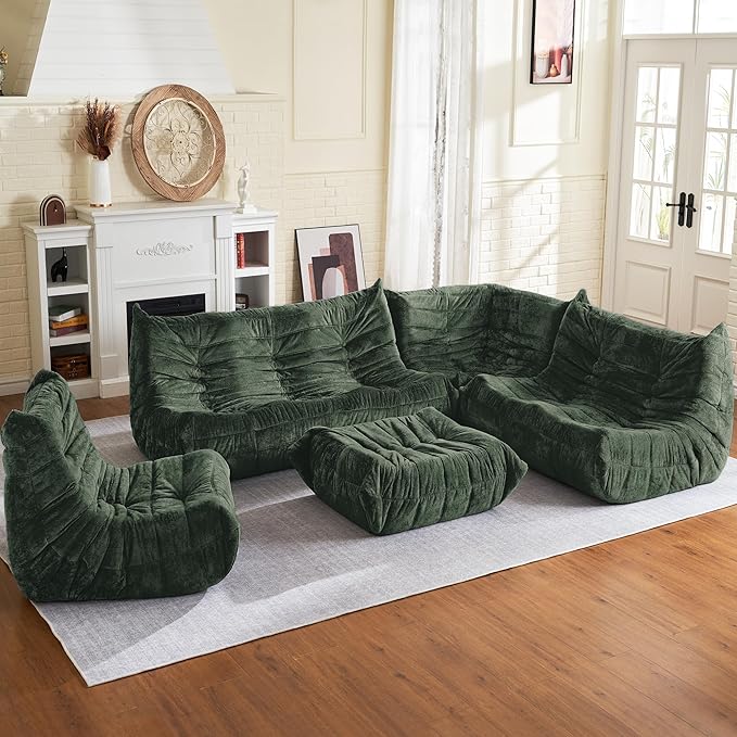 HABUTWAY Bean Bag Chair, Giant Bean Bag Chairs for Adults, Bean Bag Sofa with Filler Faux Fur, Memory Foam Bean Bag Couches Fireside Lazy Sofa for Living Room, Bedroom, Office (Green)