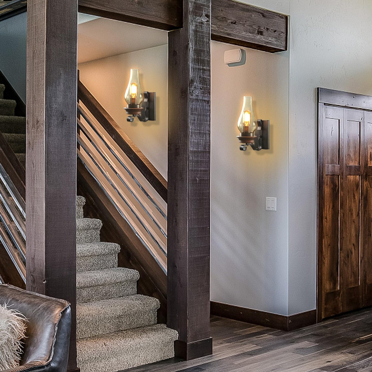 LightInTheBox Rustic Wall Sconce Vintage Farmhouse Wall Light Fixtures Industrial Glass Wall Lamp for Cabin Bedroom Living Room Hallway Fireplace (2PCS)