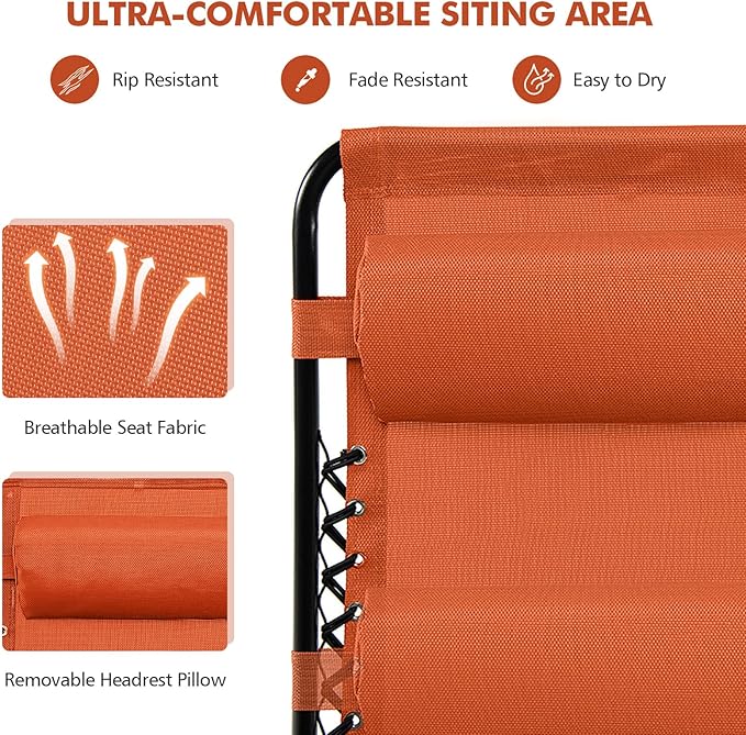Tangkula Zero Gravity Chair, Folding Patio Lounge Chair Adjustable Outdoor Recliner with Cup Holder, Wide Armrest for Patio Garden Poolside Outdoor Yard Beach, Support 350 lbs (1, Orange)