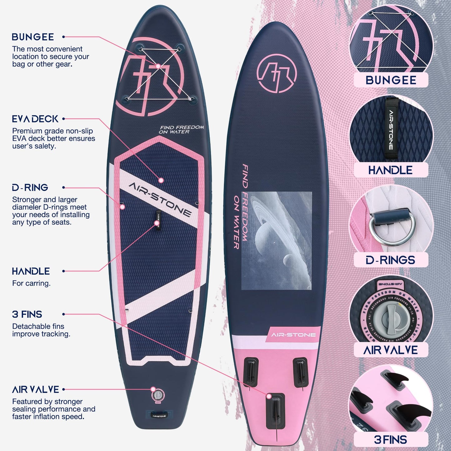 AIR-STONE Inflatable Paddle Board - 10'6" SUP for Adults, Ultra-Stable & Lightweight, All-Around Design for Surfing, Fishing, Yoga, Includes Full Accessories Set-Planet Navy