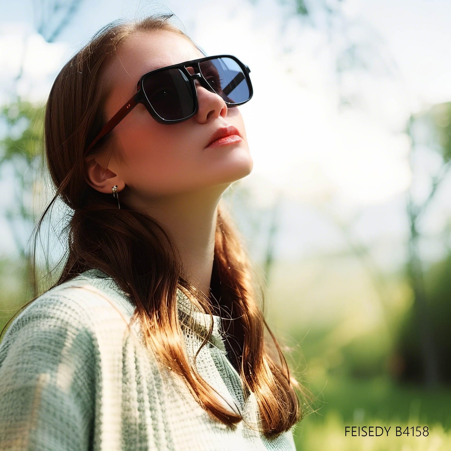 FEISEDY Retro Square Pilot Sunglasses Women Men 70s Vintage Trendy Plastic Frame Sun Glasses B4158