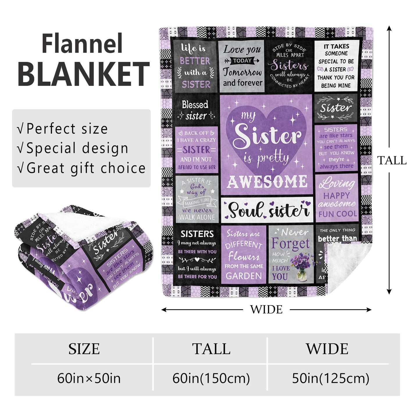 Mcurore Sister Gifts for Women Girls, Sisters Birthday Gift Ideas from Sis, Christmas/Birthday Gifts for Sisters Throw Blanket 60"x50"