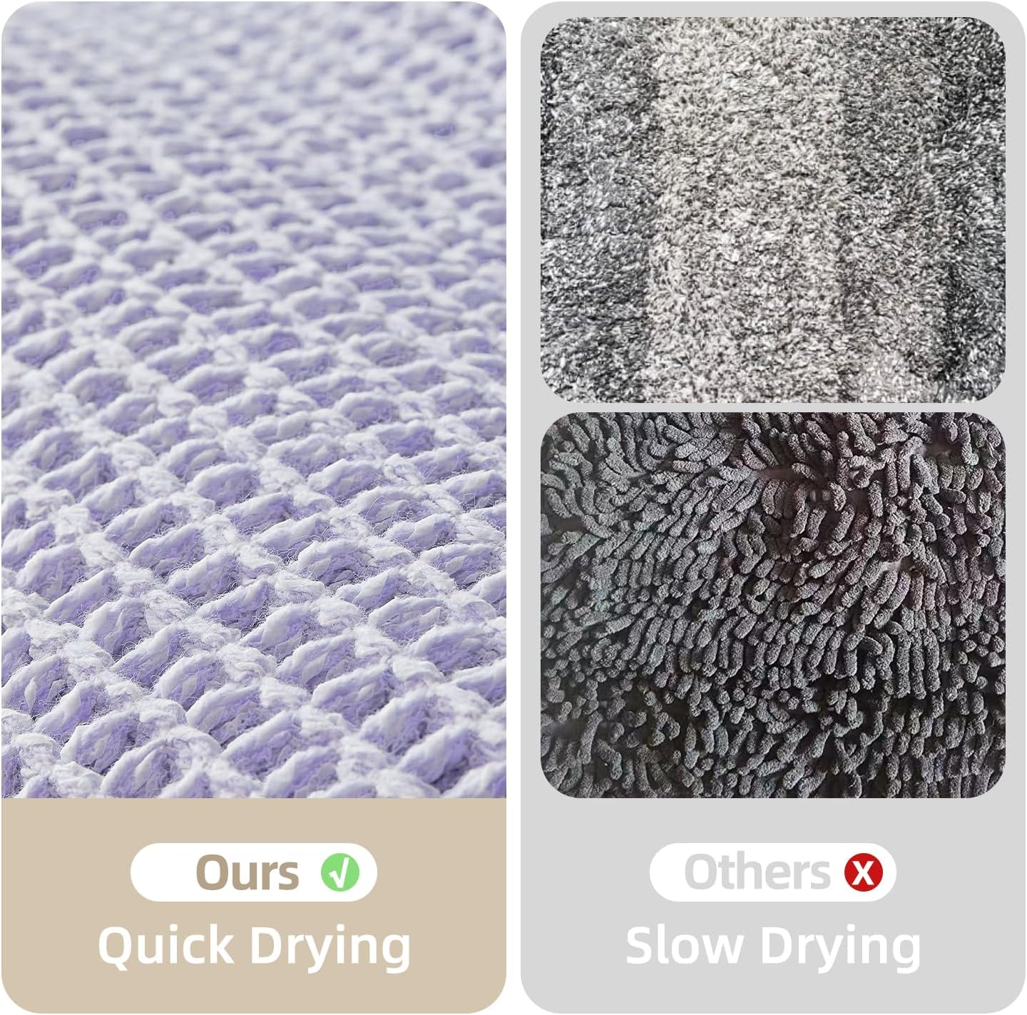 Waffle Runner Rug Bathroom, Boho Bathroom Rugs Non Slip Washable Long Super Absorbent Quick Dry Cute Bath Mat Farmhouse Bath Mat, 72''x24'' Lavender Cream