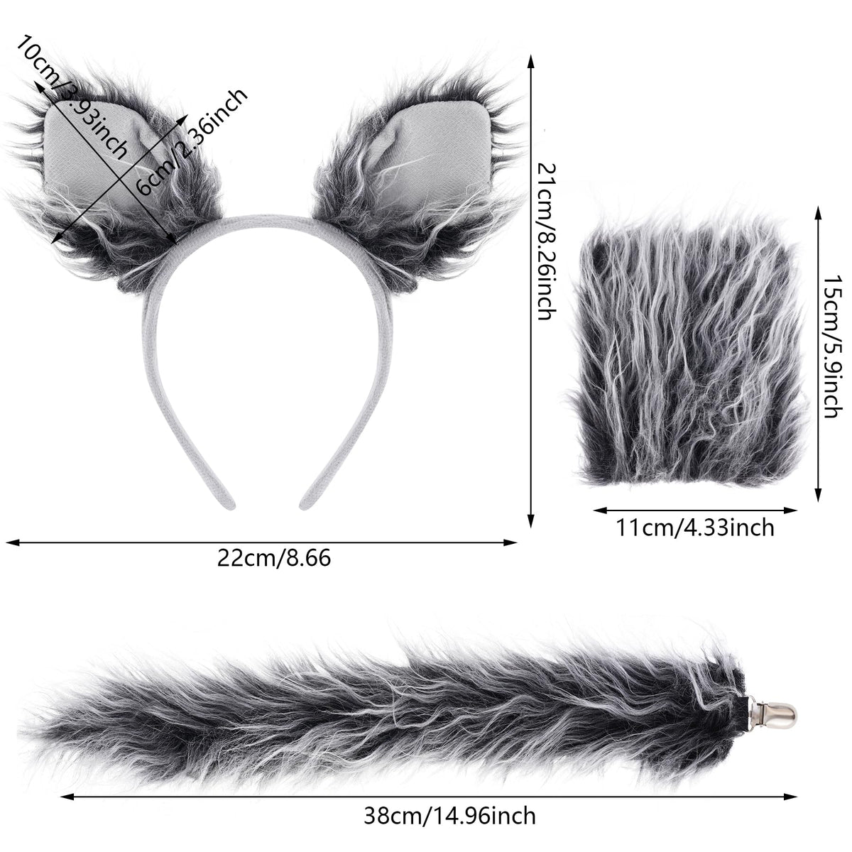 Dxhycc Wolf Costume Set Grey Wolf Ears Headband, Gloves and Tails for Halloween Dress-Up Accessory Kit
