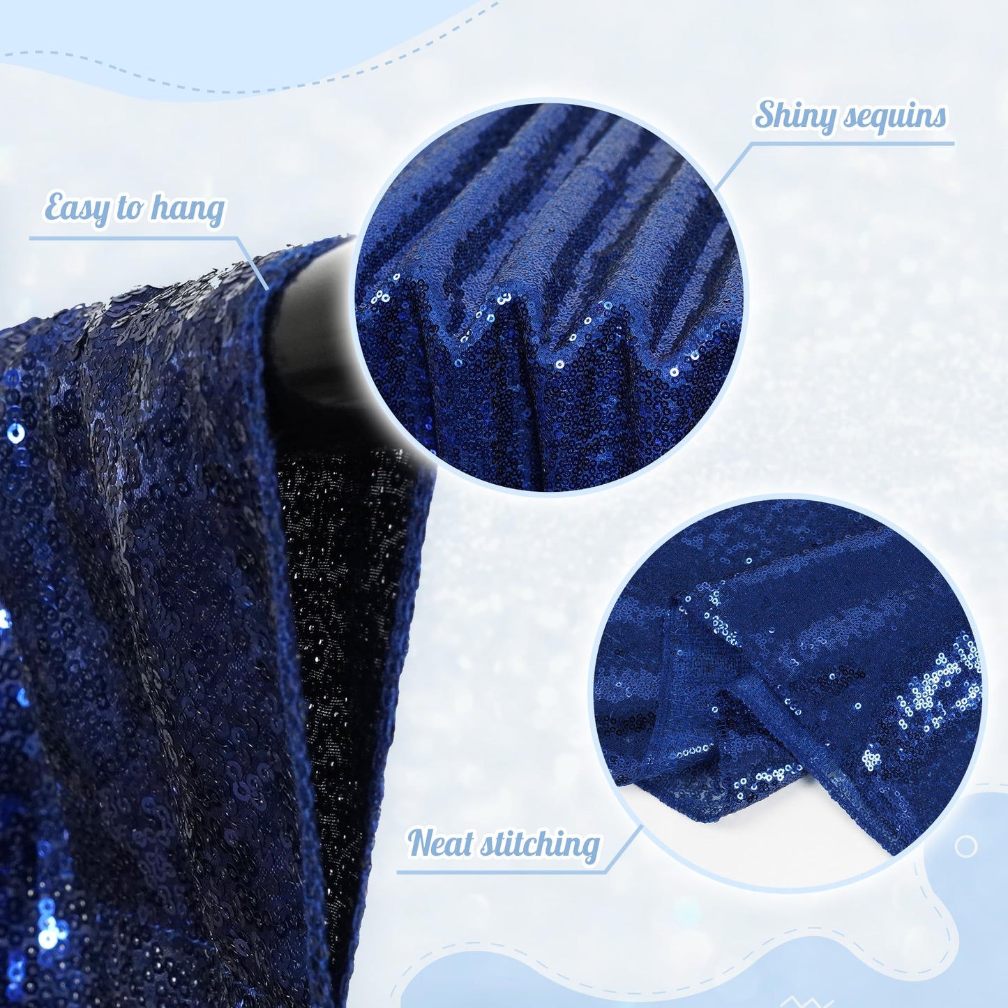PartyDelight Navy Blue Sparkly Sequin Backdrop Curtains 2FT X 8FT 2 Panels for Wedding Party Room Decorations