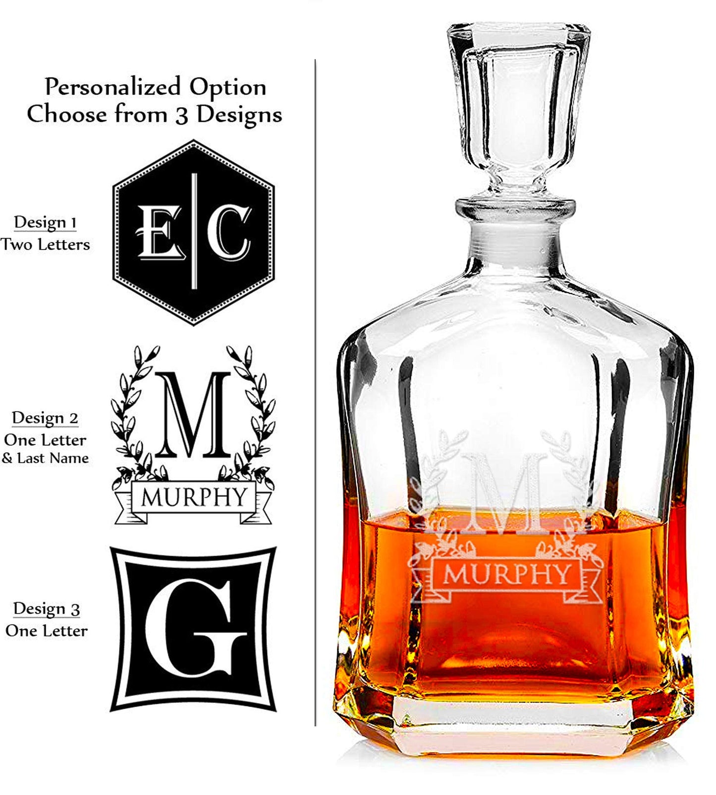 Bormioli Rocco Capitol Decanter 23.75 Oz - Engraved Monogram Personalized Clear