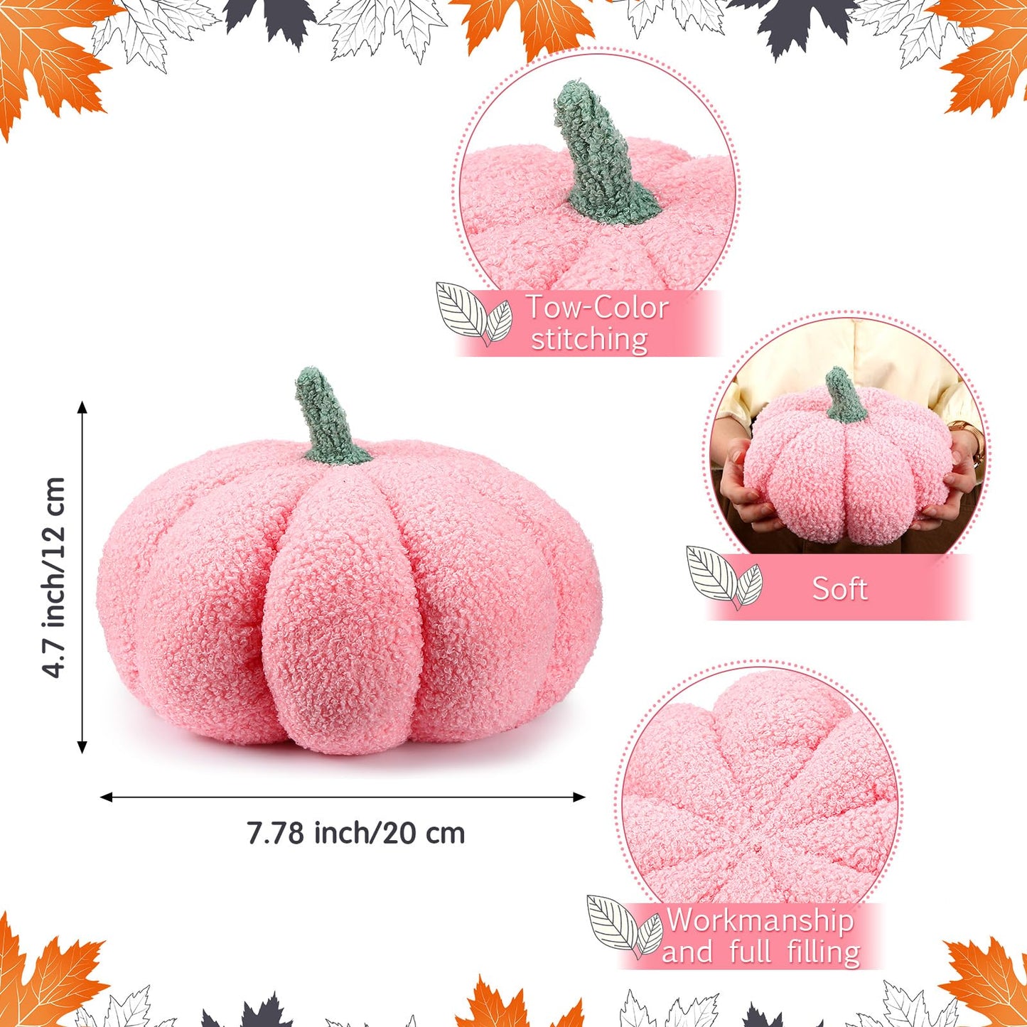Namalu 3 Pcs Pumpkin Pillows 3D Throw Cushion Plush Soft Sofa Pillows Stuffed Pumpkin Decoration for Fall Thanksgiving Winter Home Living Room(7.87 Inch,Pink)