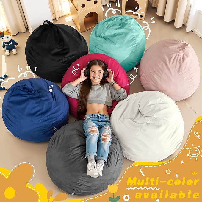 HABUTWAY 2FT Bean Bag Chair, 2' Beanbags Small Bean Bag Chairs with Filling, Teardrop Bean Bag Chair Luxurious Velvet Ultra Soft Fur with Removable Cover(Mustard)